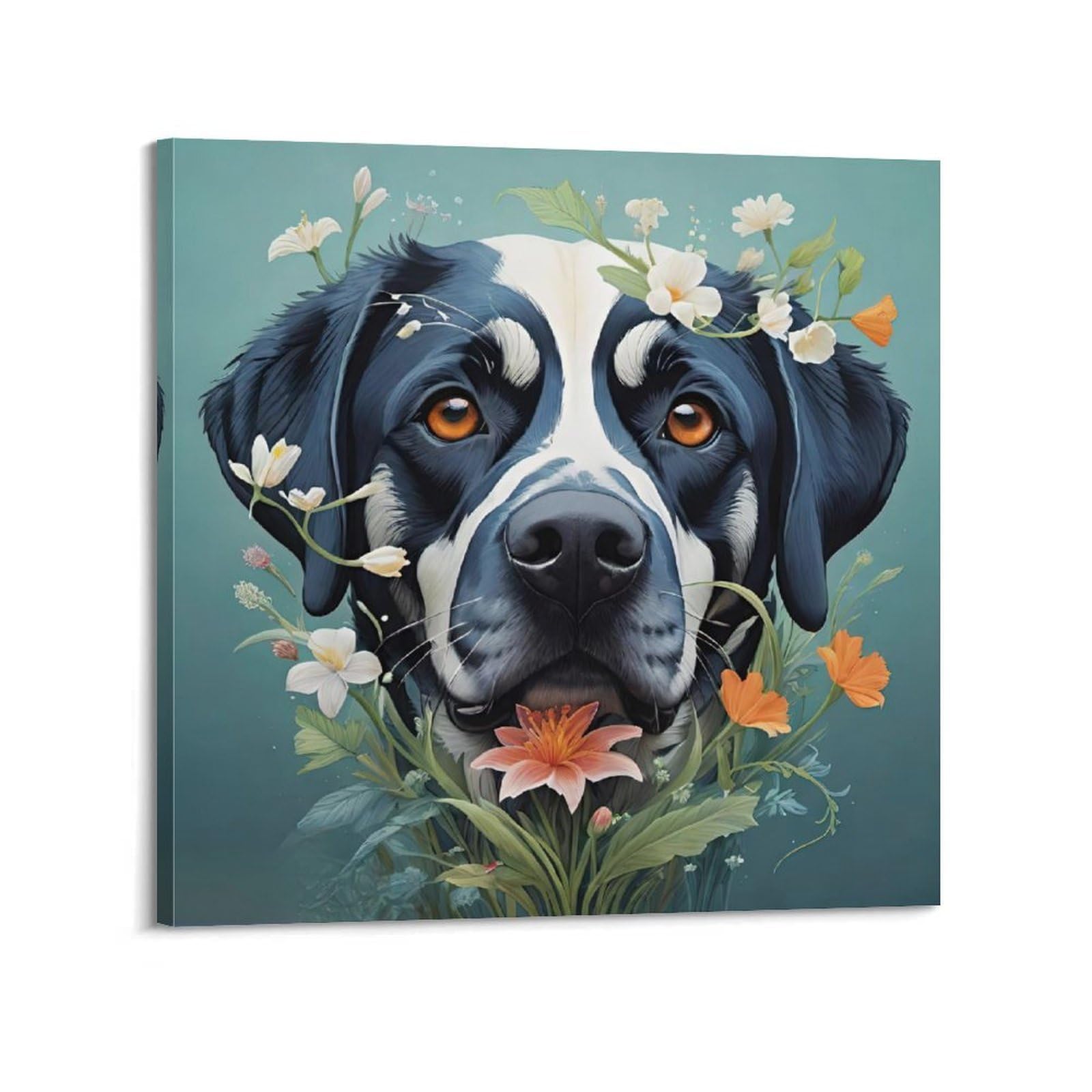 WPHSFX Animal Poster Flower Doggy Poster Decorative Painting Canvas Wall Posters And Art Picture Print Modern Family Bedroom Decor Posters 20x20inch(50x50cm)