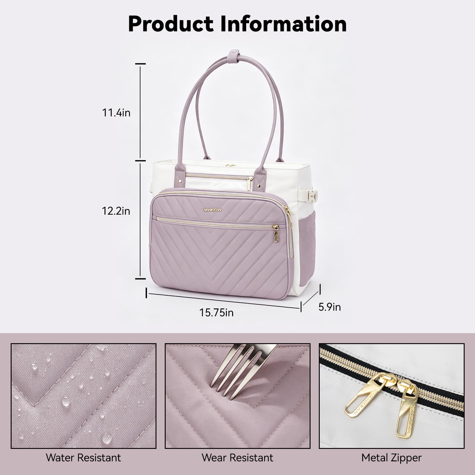VANKEAN Torba na laptopa dla kobiet, 15,6 cala, wodoodporna torba na ramię, duża torba na ramię, do pracy, podróży służbowych, BEŻOWY/DUSTY PINK
