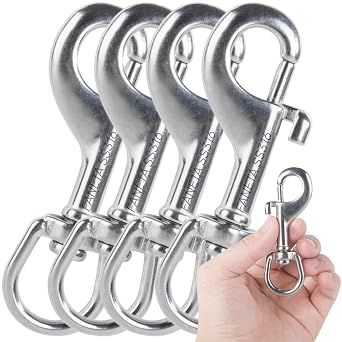 Swivel Eye Snap Hook, Single Ended Bolt Snap Clips, Marine Grade Stainless Steel 316 Clips for Diving Keychain Dog Leash Camera Strap Clothesline Set of 4 90mm