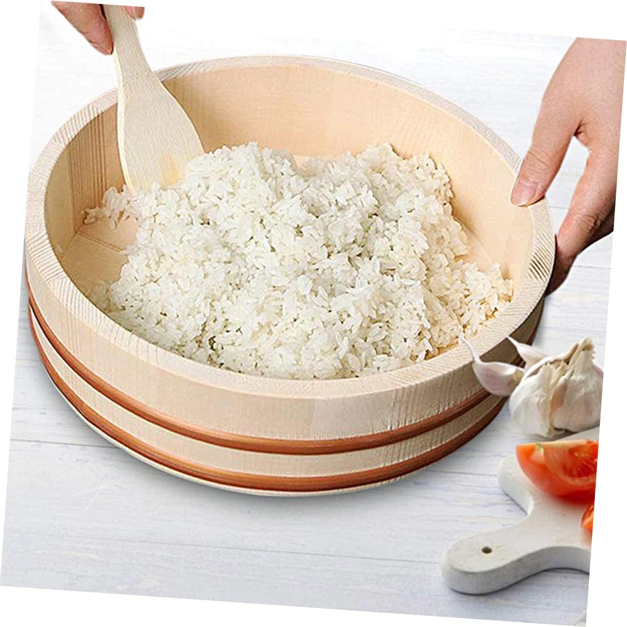 1Pc Wooden Sushi Rice Mixing Bowl for Sushi Making Korean Rice Bowl Moisture Absorbing Kitchen Supply present for