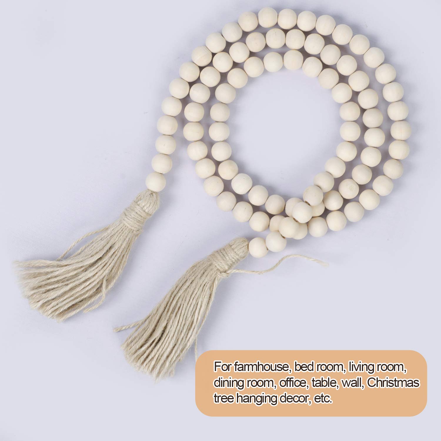ZOENHOU Lot de 5 guirlandes de perles en bois avec pompons - 145 cm - Décoration créative rustique pour maison de campagne - Décoration à suspendre au sapin de Noël