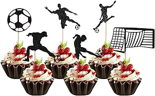 24pcs Soccer Cake Topper, Black Soccer Cupcake Toppers Football Sports Themed Cupcake Toppers Picks Birthday Cake Sticks Decoration for Party Birthday Decorations Supplies
