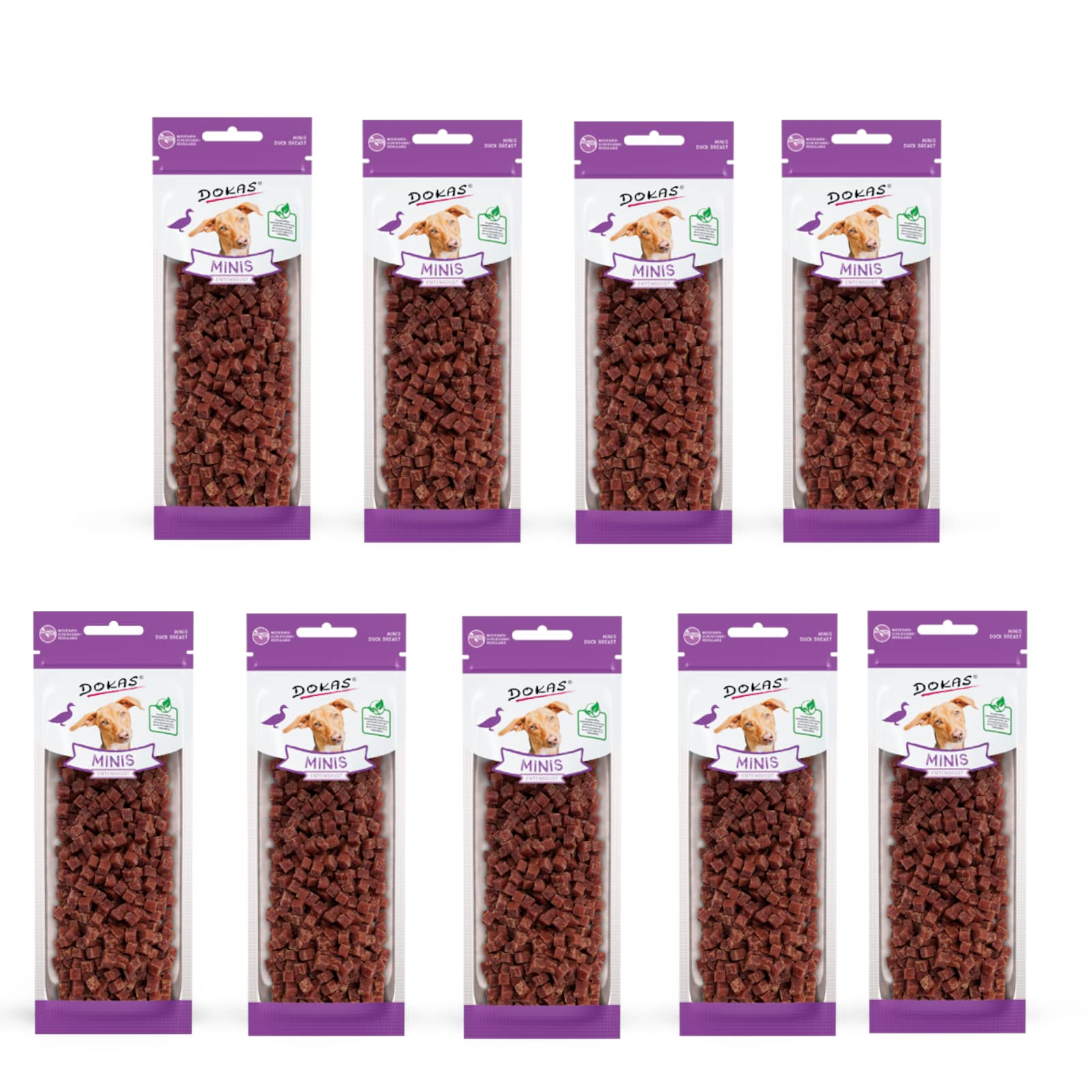 Dokas Mini Duck Breast for Dogs, Pack of 9, 9 x 70 g, Supplementary Feed for Dogs, Made from 100% Duck Breast Fillet, For Use During Training or as a Companion for On the Go