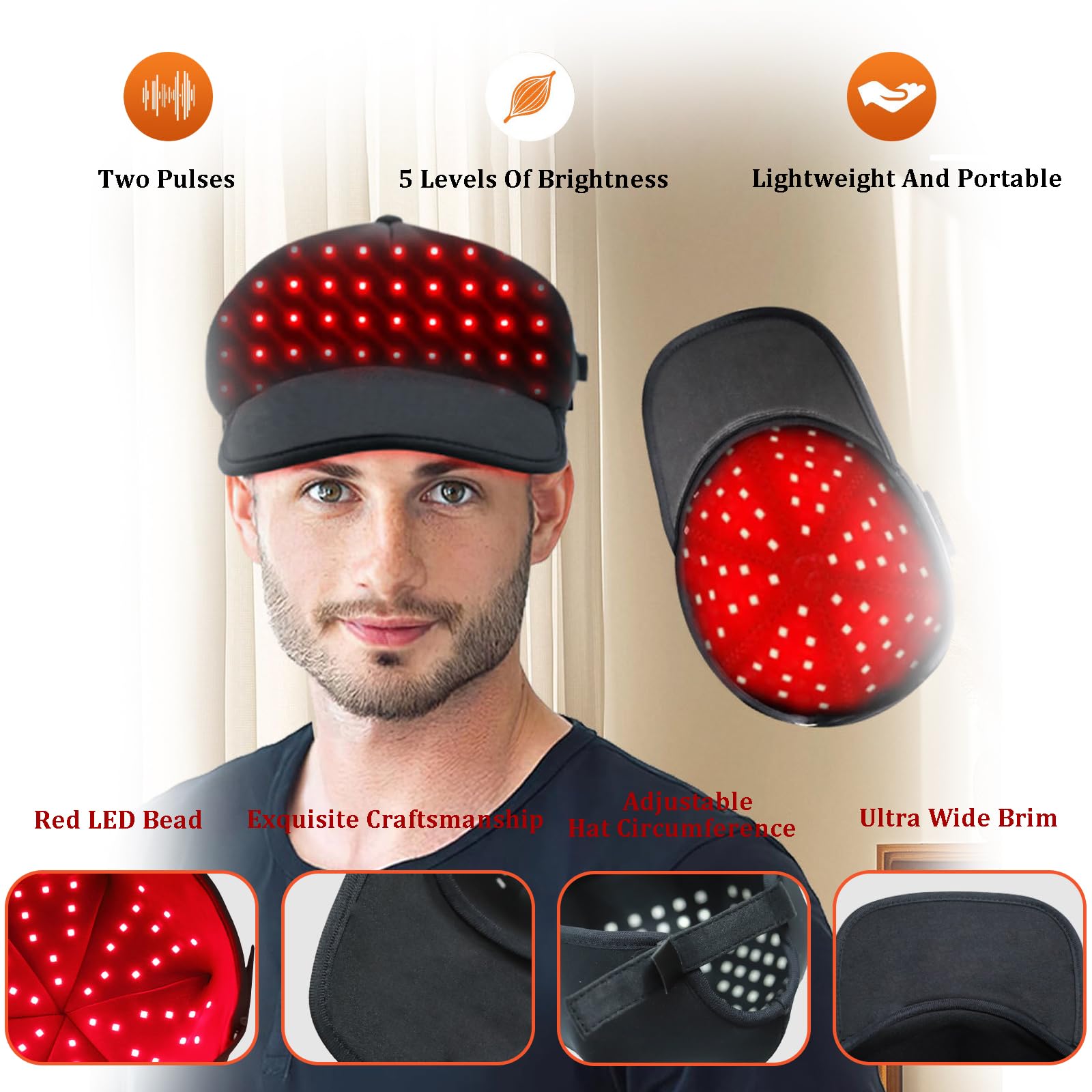 GOURIXIN Cappello Terapia Luce Rossa, 72 LEDs 660nm 850nm Infrarossi Casco Laser Crescita dei Capelli, 3 modalità di fototerapia, Ricaricabile, Trattamenti di Ricrescita dei Capelli