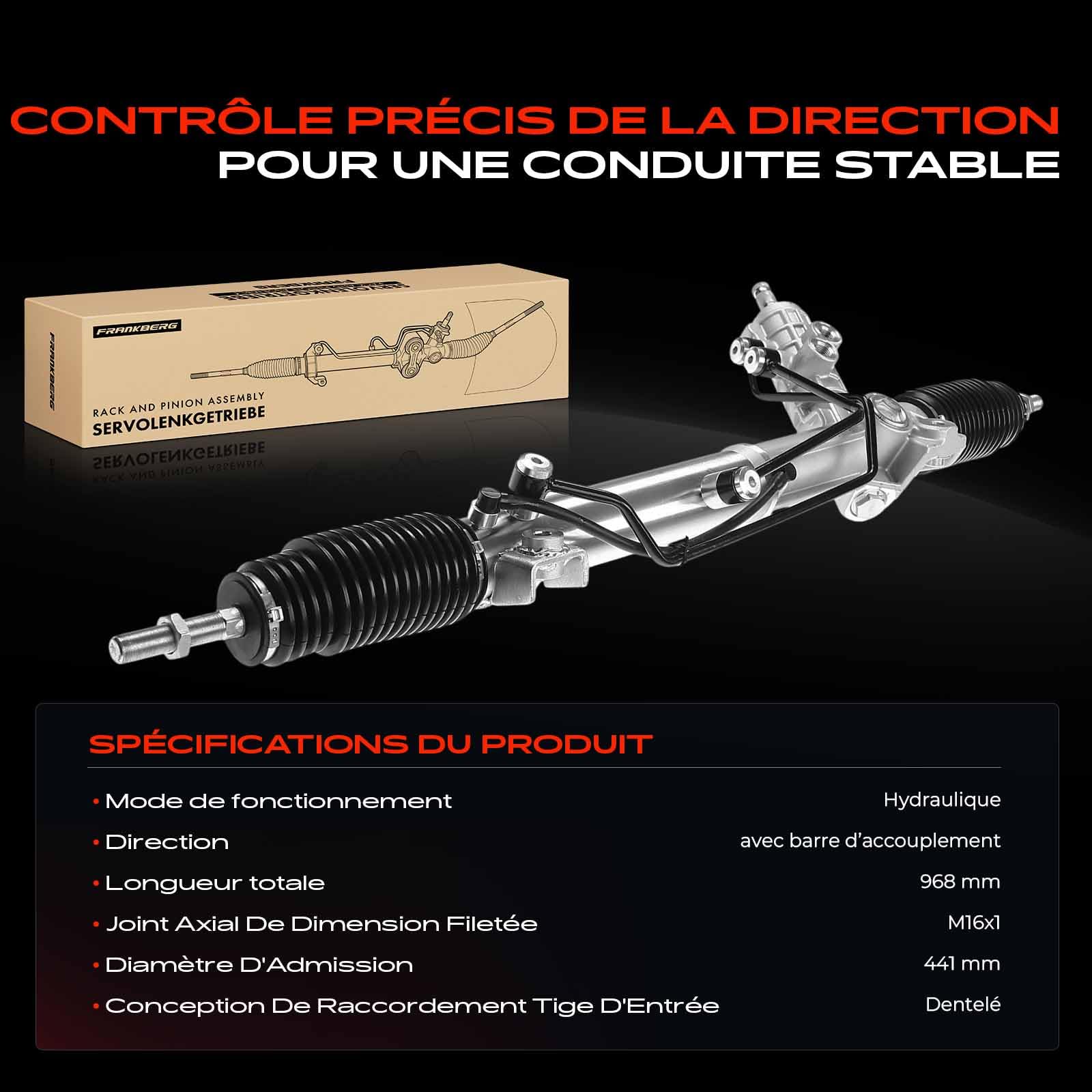 Frankberg Crémaillère de direction Hydraulique pour Conduite à gauche Compatible avec Série 5 E39 2.0L-3.0L 1995-2003 Série 5 Touring E39 2.0L-3.0L 1997-2004 Remplacer# 32111094674