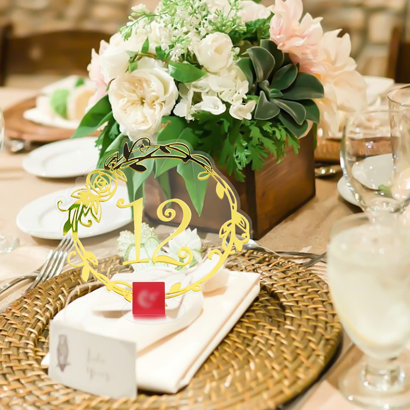 Acryl-Tischkarten, Sitzkarten mit Blumenmotiven, Goldrand, Tischnummern für Hochzeiten, Tischnummern für Restaurant-Tischnummern, für Hochzeitsbankett-Tischnummer ( Color : 1 to 200 , Size : L:12cmxW:
