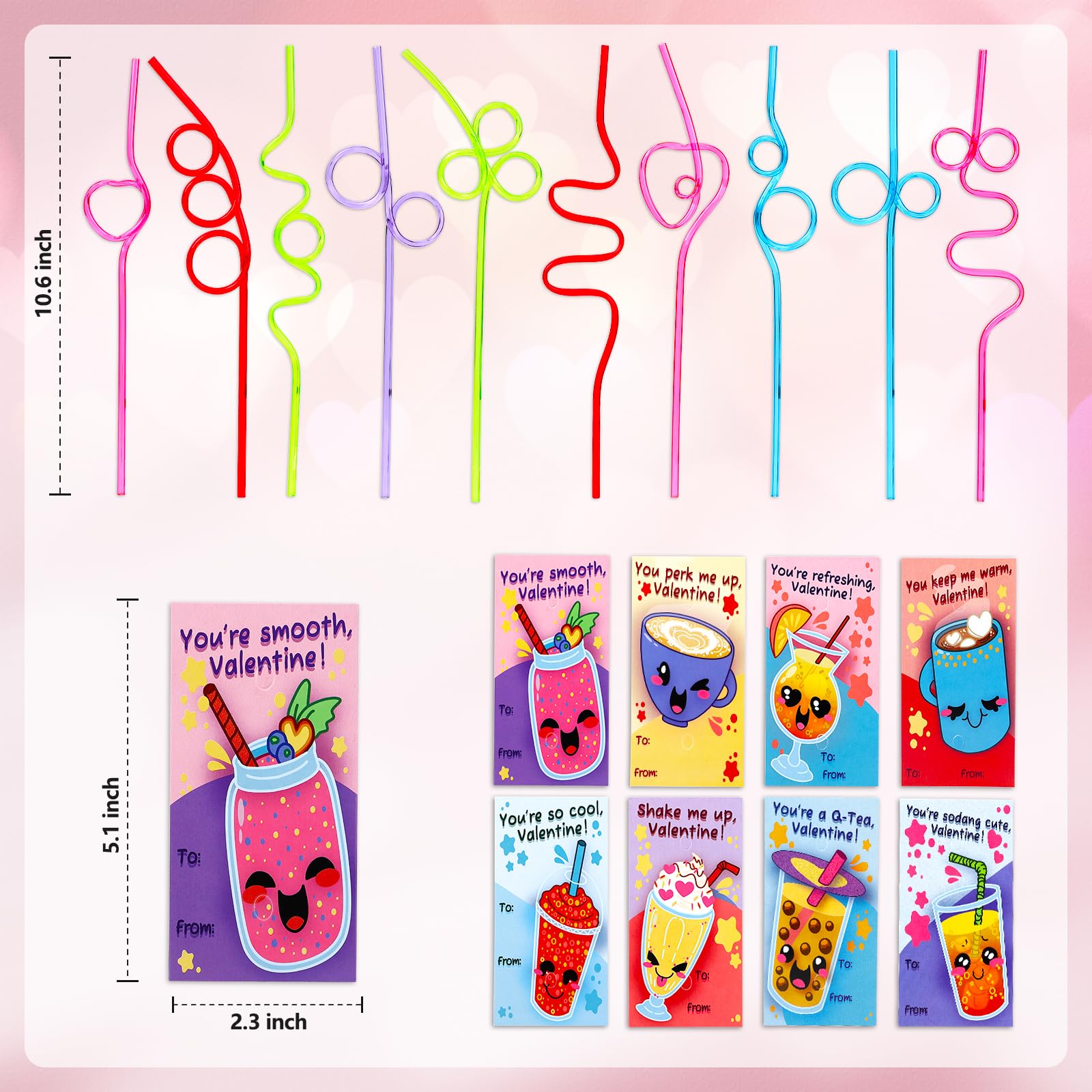 Valentine's Day Cards For Kids With Crazy Loop Straws - 30 PCS Classroom Party Favor Set - View #3
