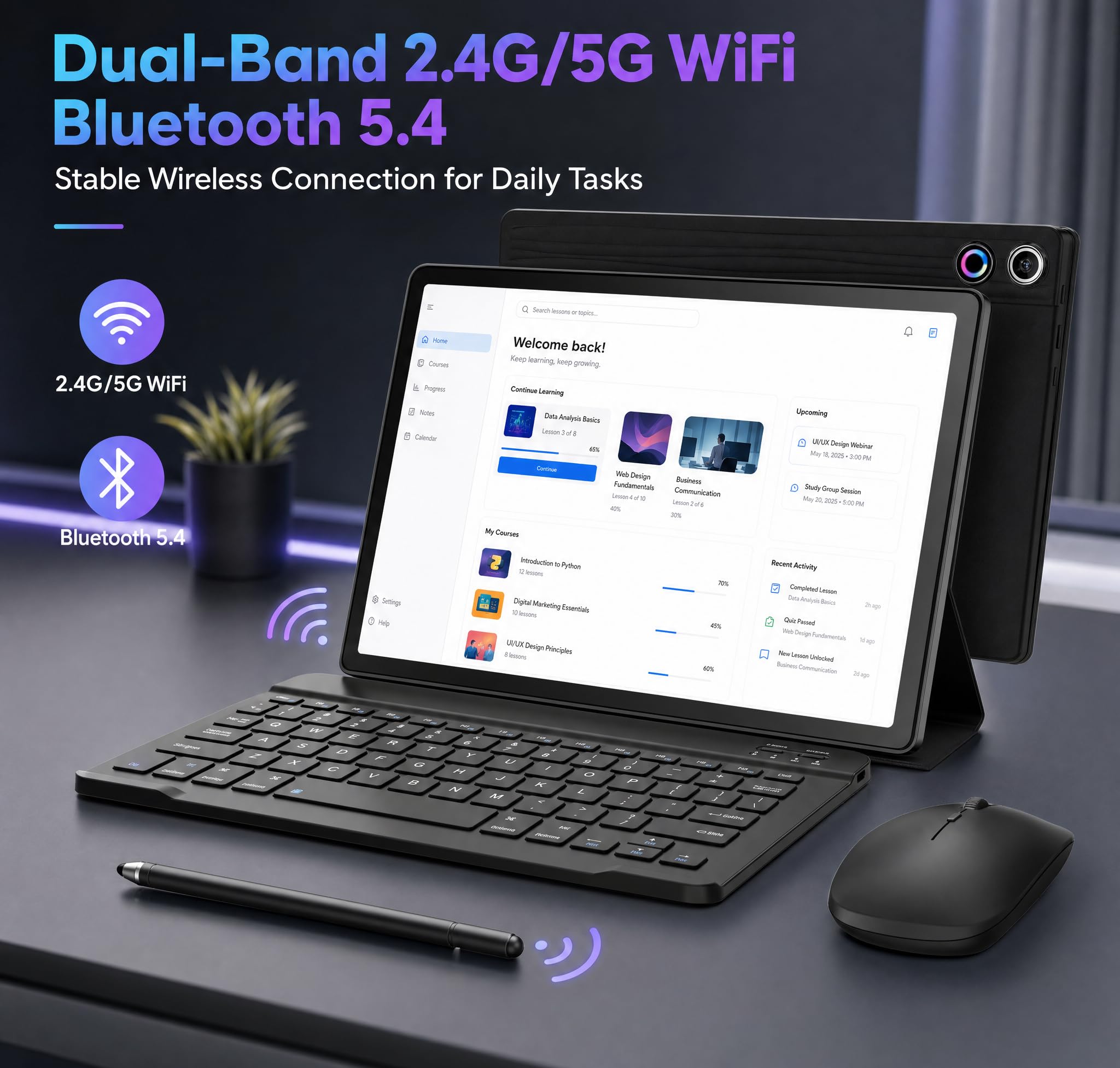 Tablet Android 16 de 10.1 pulgadas con pantalla táctil IPS HD, cámara dual, almacenamiento de 64 GB de expansión de 1 TB, kit de tabletas 8 en 1 con teclado, funda protectora, mouse, lápiz óptico, BT