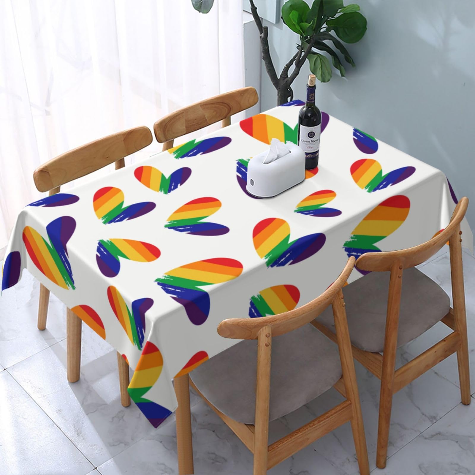 JunHeArt Pride Month Lgbtq Gay Pride Ally Tablecloth Rectangle Table Cover Washable Table Cloths Decor For Kitchen 54" X 72"