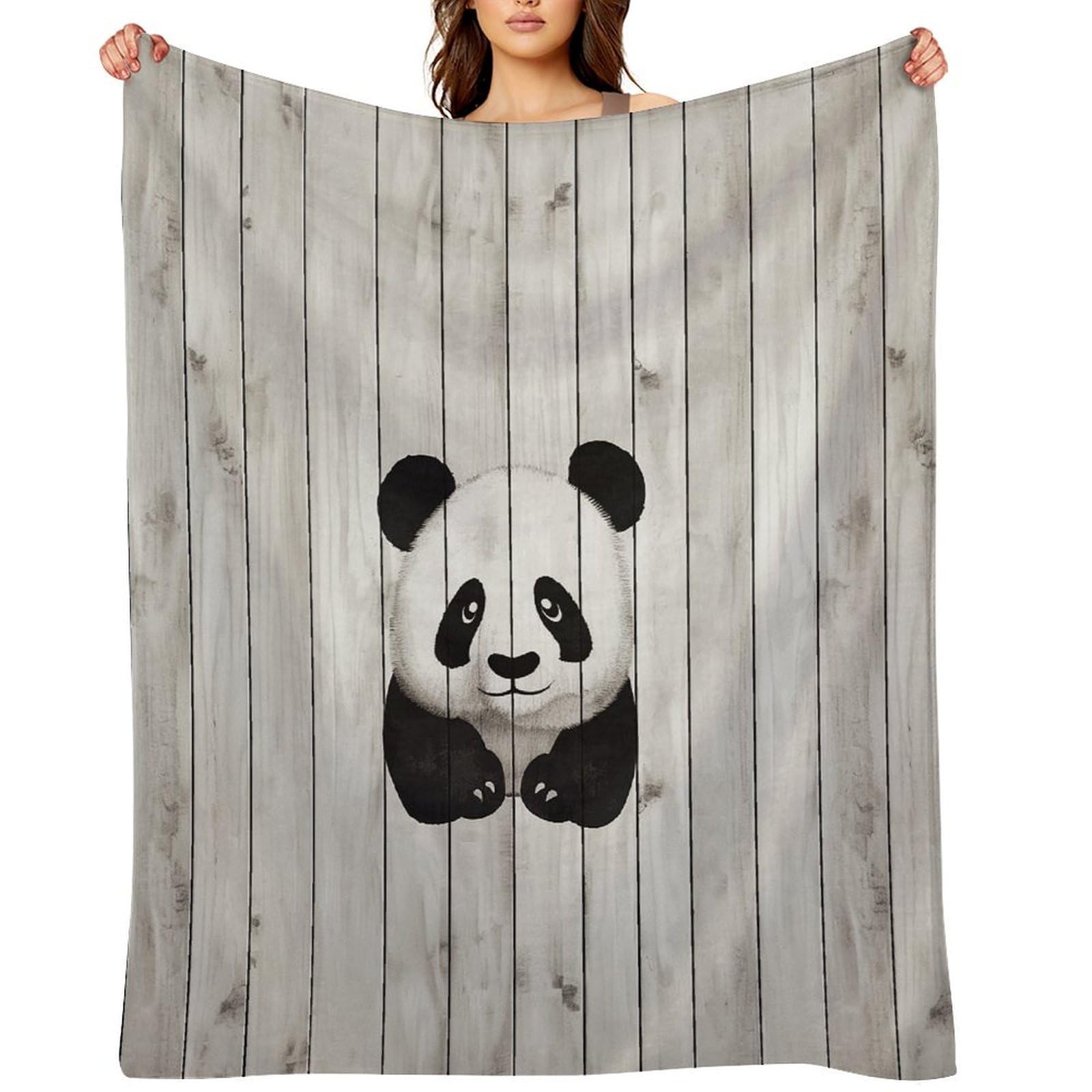 Flannel White Wooden Panda Throw Blanket for Couch Super Soft Fuzzy Cozy Flannel Blankets No Shed No Pilling FAnti-Static Winter Bed Blanket Decorative and Giftable Blankets