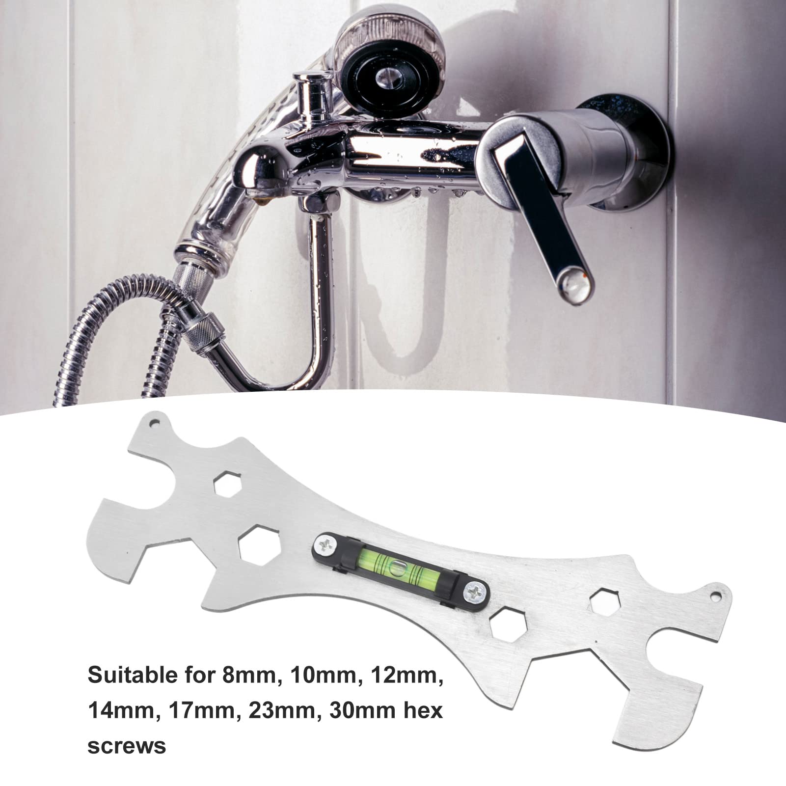 Chiave Multifunzionale in Acciaio Inossidabile con Livella a Bolla, Strumento Universale per Rubinetto Doccia e Irrigatore Bagno, Antiruggine per Manutenzione Idraulica