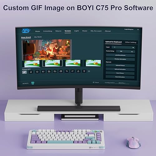 Miniatura 8 de BOYI Teclado mecánico inalámbrico C75 con pantalla, 75% montado en juntas, tres modos Bluetooth 5.02.4GHzpuerto tipo CUSB-A, 81 teclas RGB cremoso