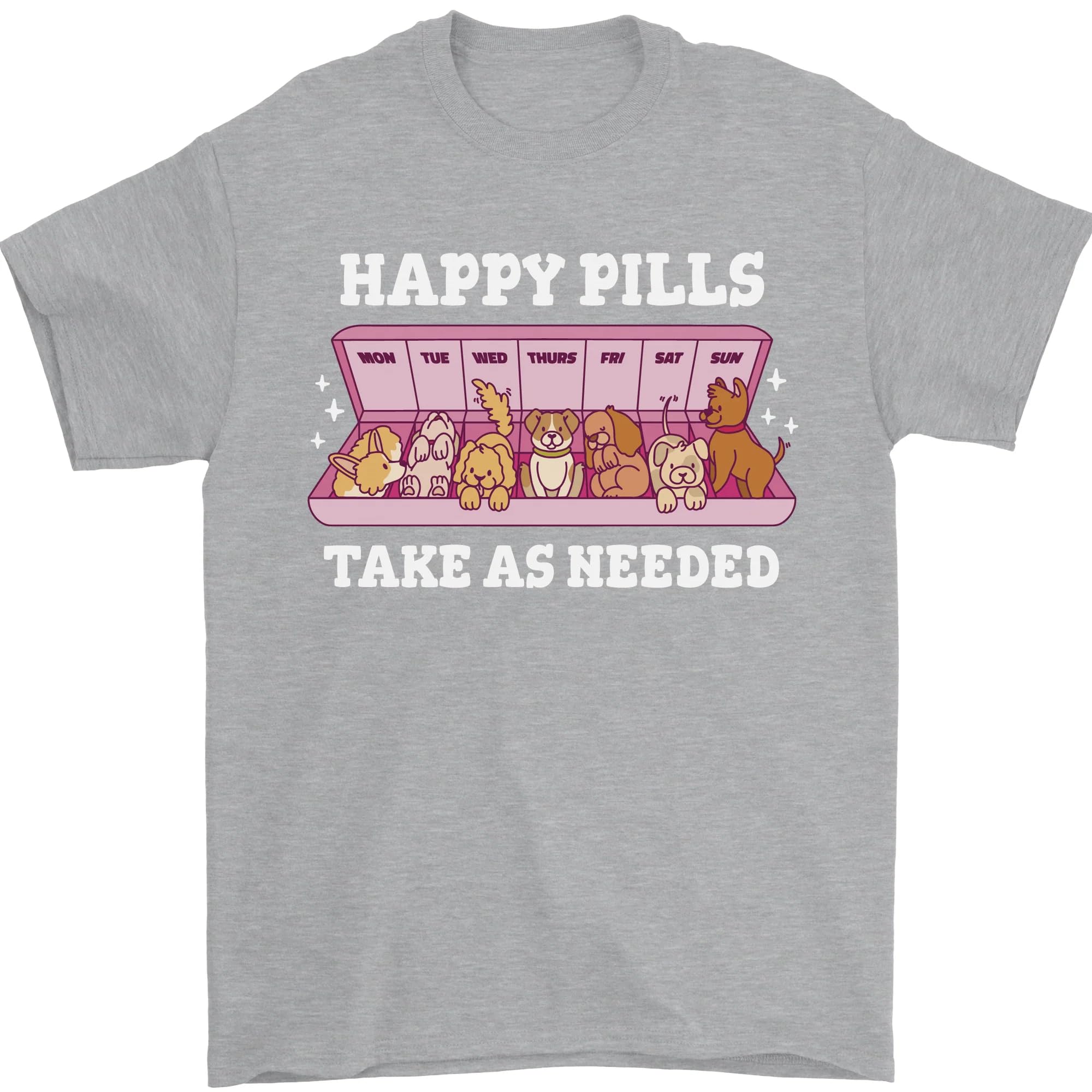 Happy Pills Antidepressants Dogs Mens T-Shirt 100% Cotton Sports Grey S