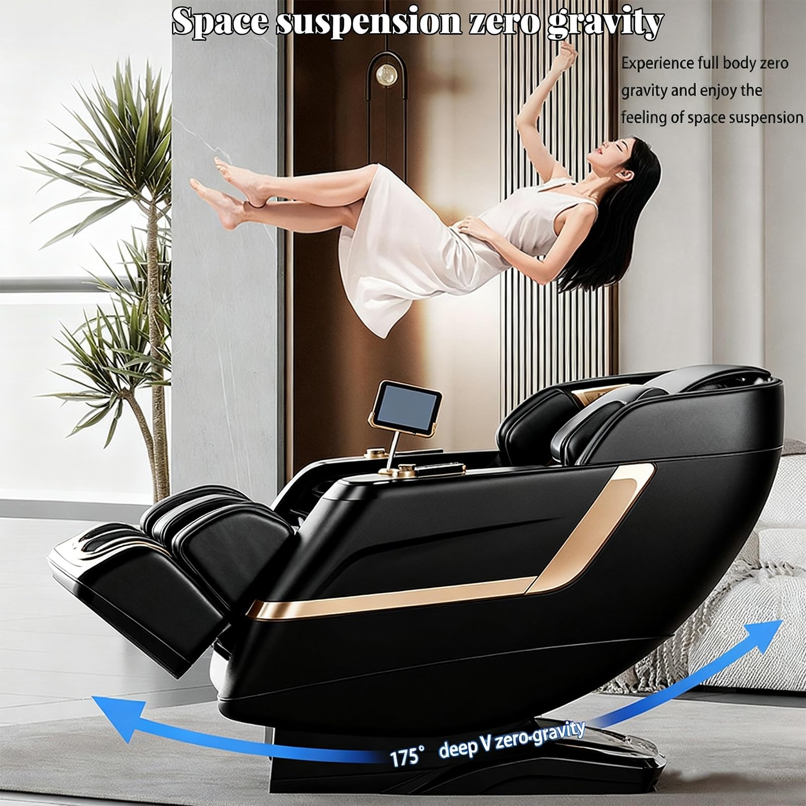 Poltrona Massaggiante Di Lusso, Massaggio 4D Intelligente Per Tutto Il Corpo Binari SL Estesi Riscaldamento Polpacci Pannello Touch Intelligente A LED Divano Massaggiante(Gray)