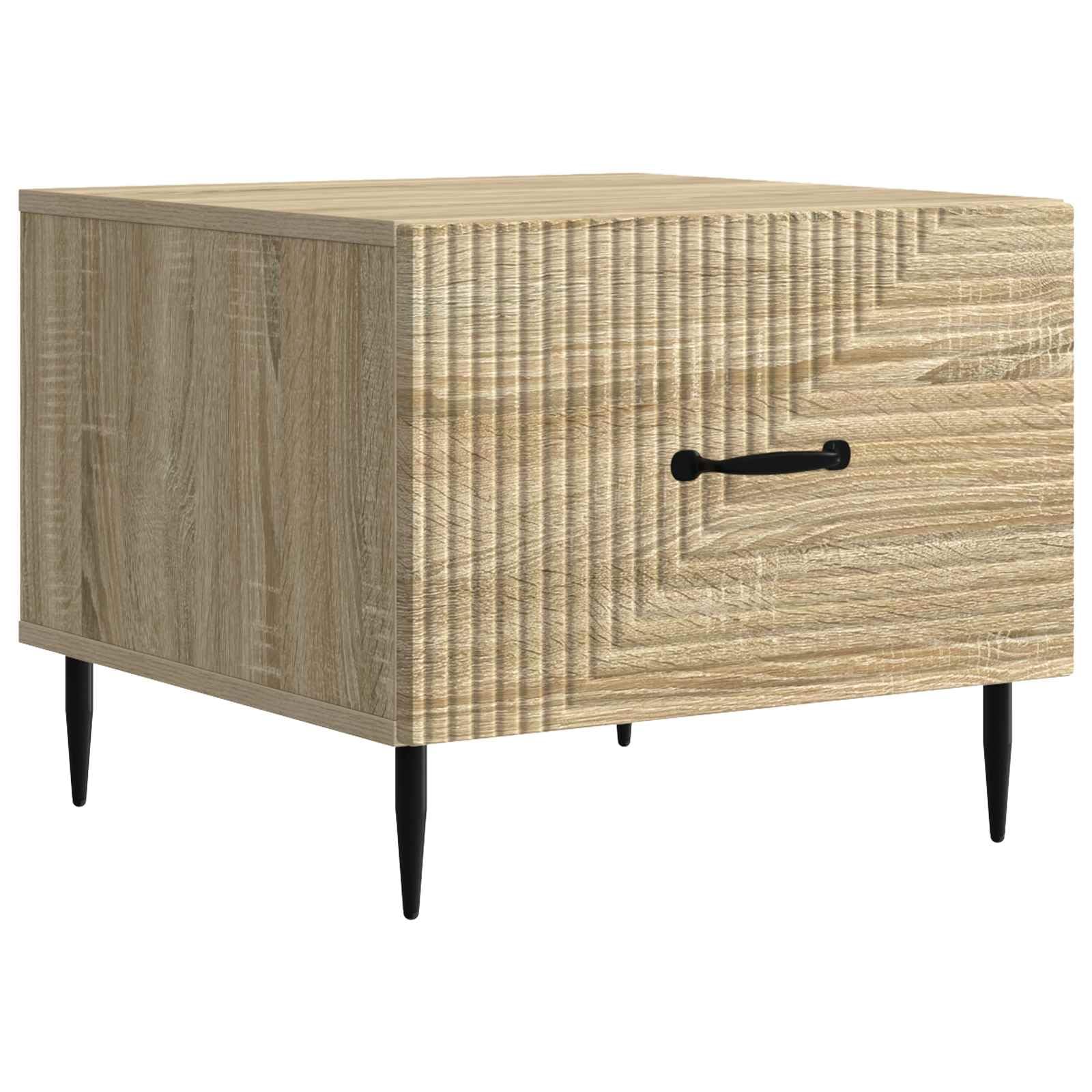 Table basse chêne Sonoma à pieds noirs fins et grand tiroir amovible