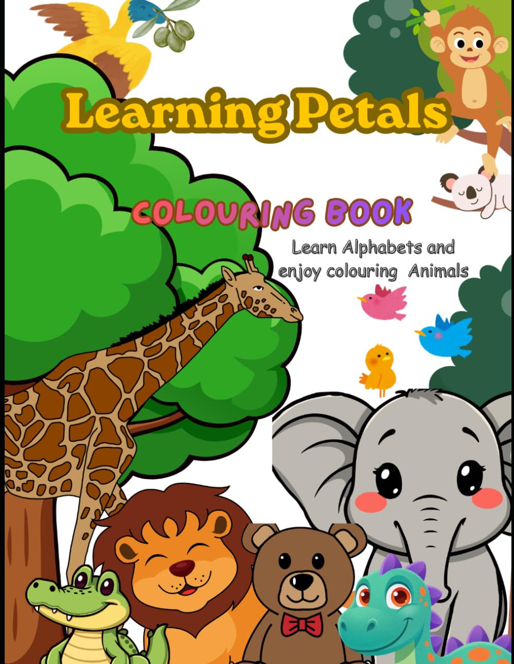 Cute Jungle Animals Coloring Book: Fun and Easy Bold Outlines for kids age 3 -6 | Stress-Free Coloring Pages