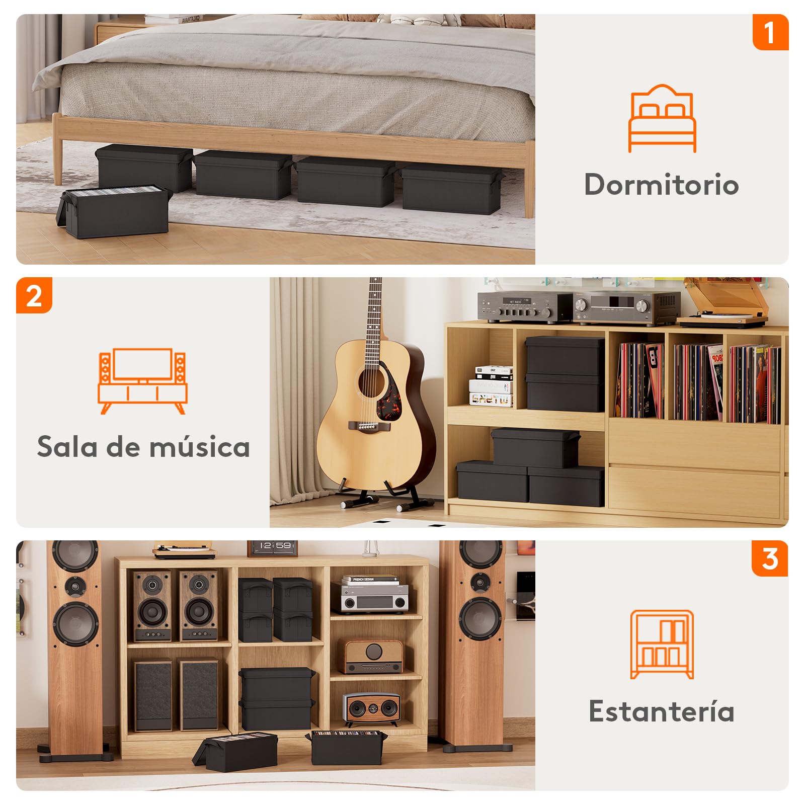 Lifewit 4 Piezas Cajas de Almacenamiento para CD Apilable, Caja Plegable con Tapa, Contenedor para hasta 120 CD (30 Cada uno), para Casa y Coche, Negro