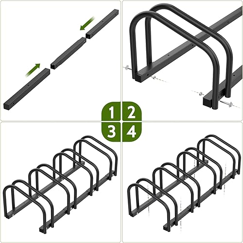 Miniatura 6 de WALMANN Soporte de suelo para 4 bicicletas, rejilla de estacionamiento para bicicletas en garaje, soporte de almacenamiento para bicicletas