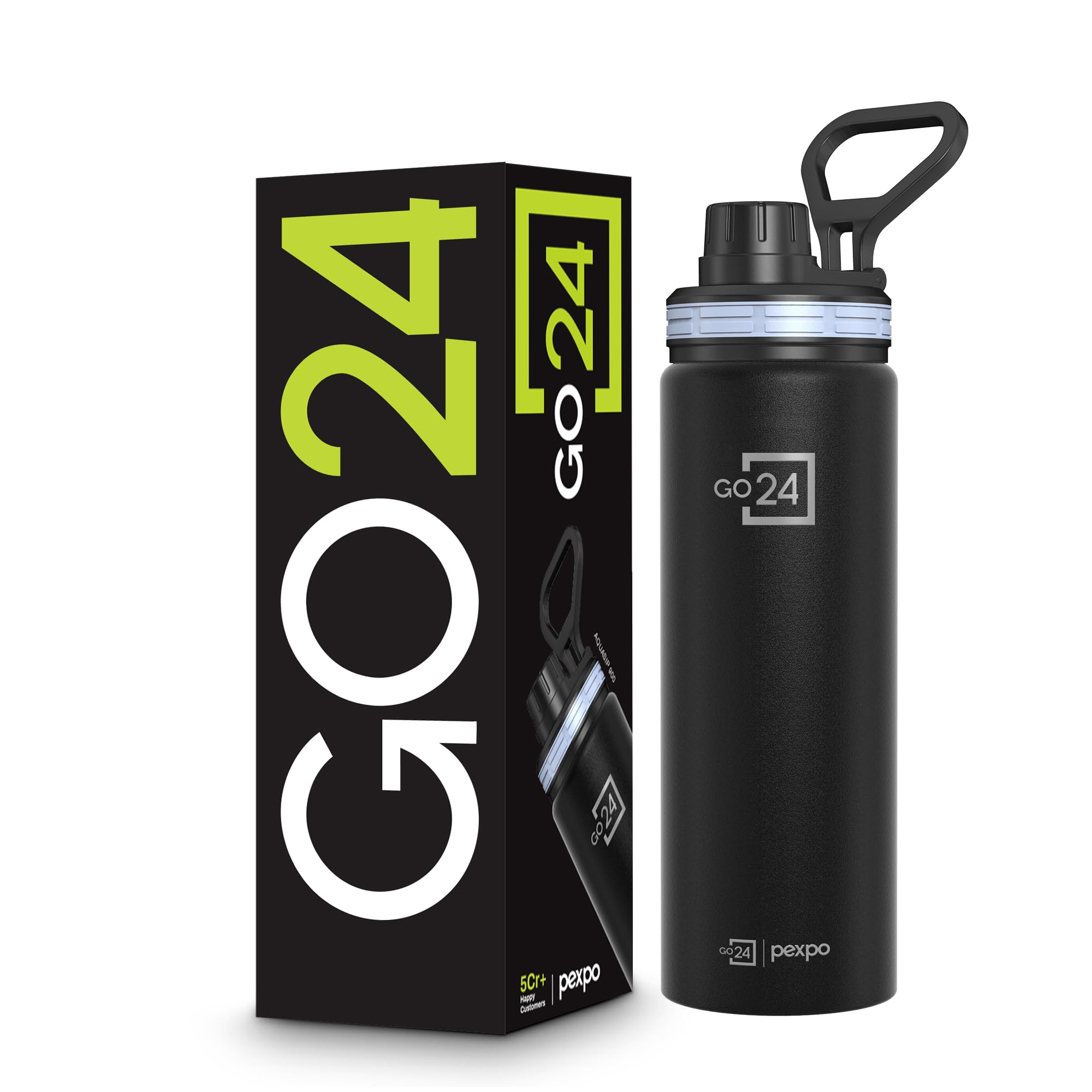 Go24 pexpo Stainless Steel Water Bottle Aqua Sip Knight Black 800ml