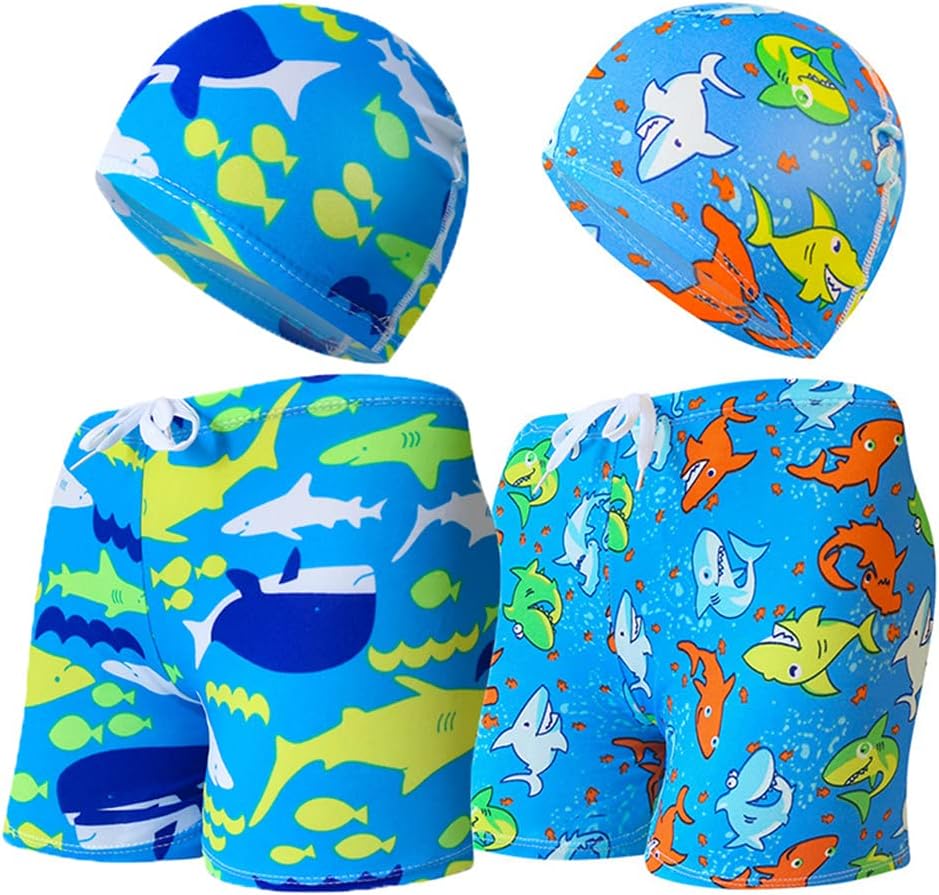 Monvecle Little Boys 2 Pack Swim Trunks Cartoon Beach Children Boxers Rashgurad Swimsuit Shorts UPF 50+