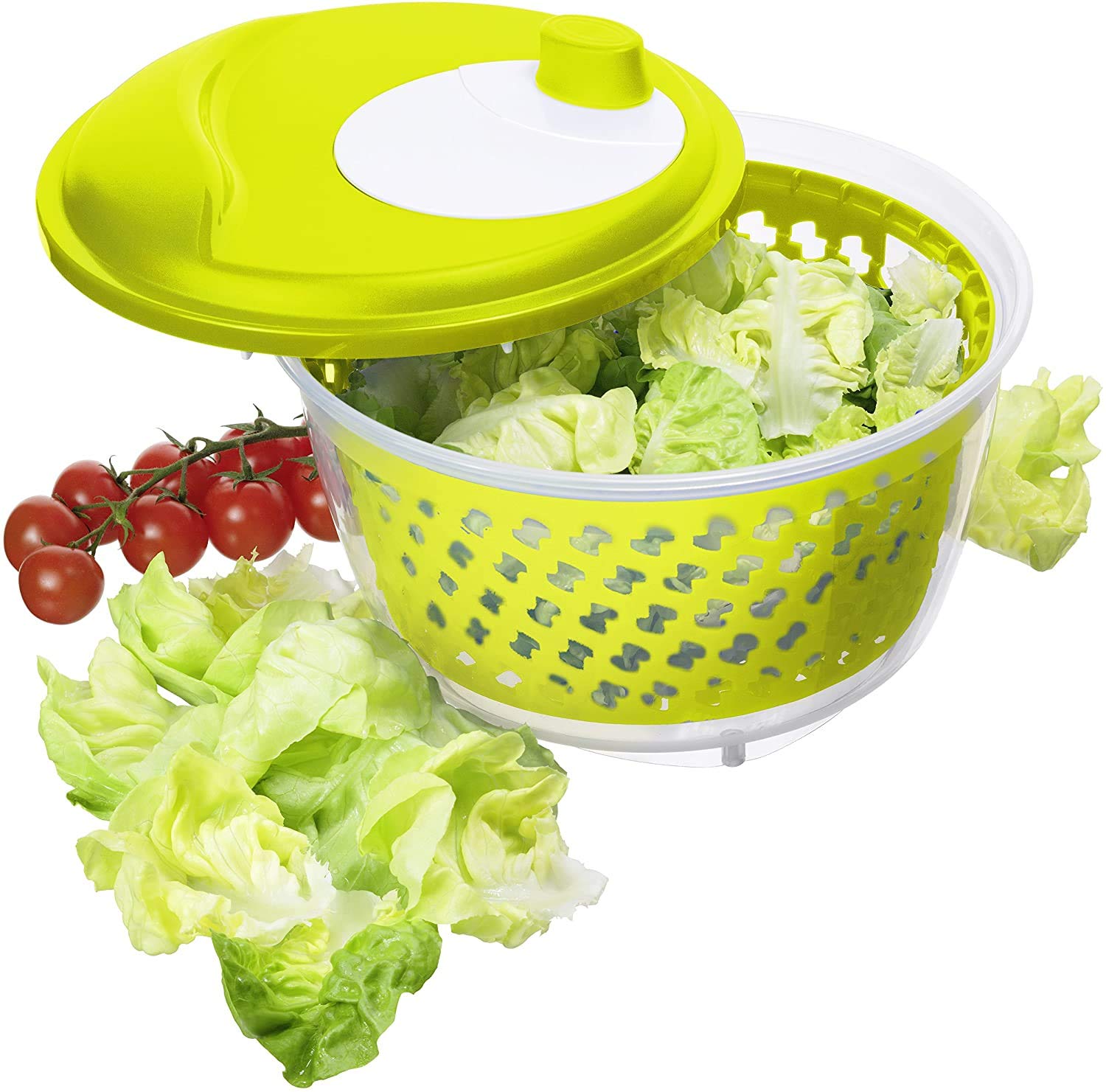 Rotho Fresh Hilandera de ensalada, Plástico (PP) sin BPA, verde/transparente, 4.5l (25.0 x 25.0 x 16.5 cm)