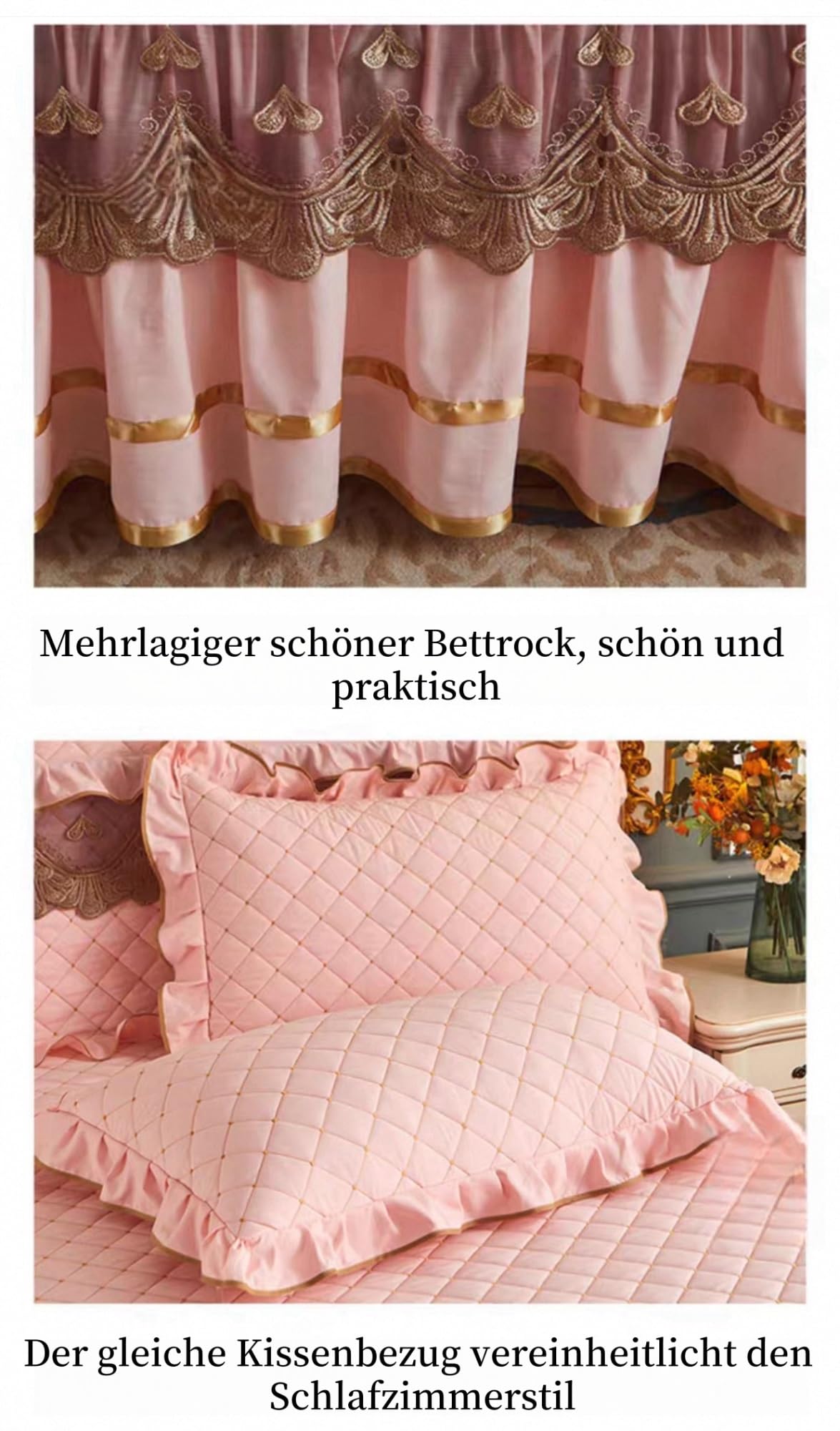 Einfarbig Bettrock Betthusse Gestepp Bettvolant Mit Spitze Gewaschene Baumwolle Weich rutschfest durch elastisches Band Maschinenwaschbar für 45cm Hohes Bett(A,150x200cm)