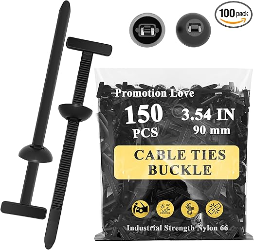 150PCS Nylon Universal Cable Tie Buckle for Car, Heavy Duty Plastic Rivet T Zip Ties Style, Grip Auto Zip Tie Buckles, Automotive Zipper Clips, Button Ziptie Bumper Retainer Fender Liner Fastener