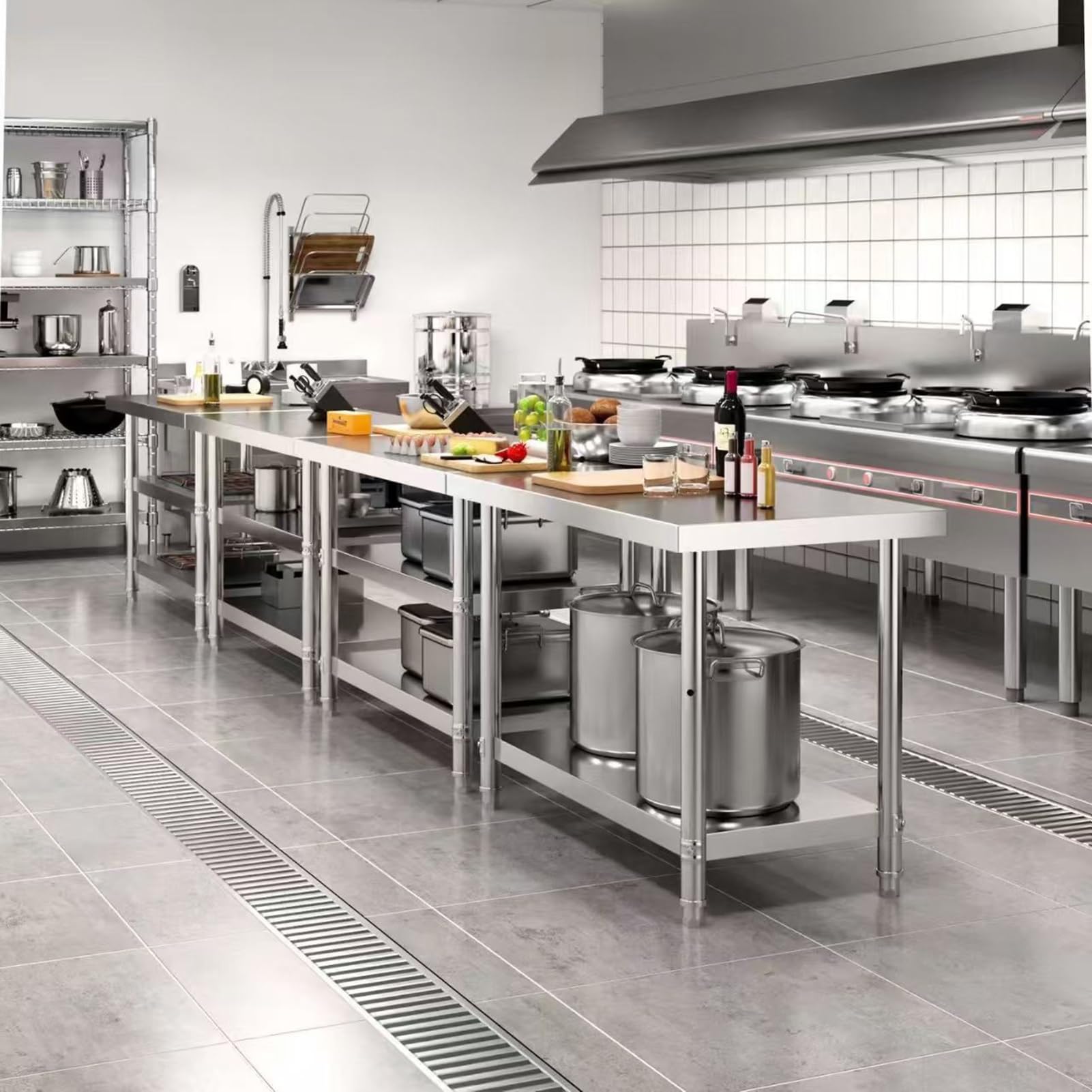 Tavolo da cucina in acciaio inox, isola da cucina professionale in metallo con ripiano inferiore resistente, color argento A, 60 x 40 cm, perfetto per chef domestici e cucine moderne