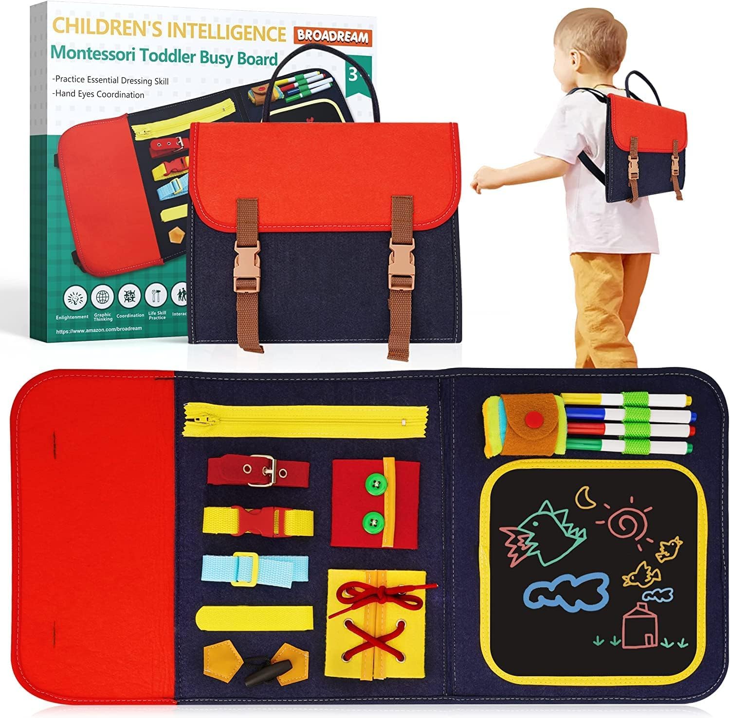 CORDOVA Busy Board for Kids, Fine Motor Skills Life Skills With Drawing Board, Travel Toy for Airplane (206)