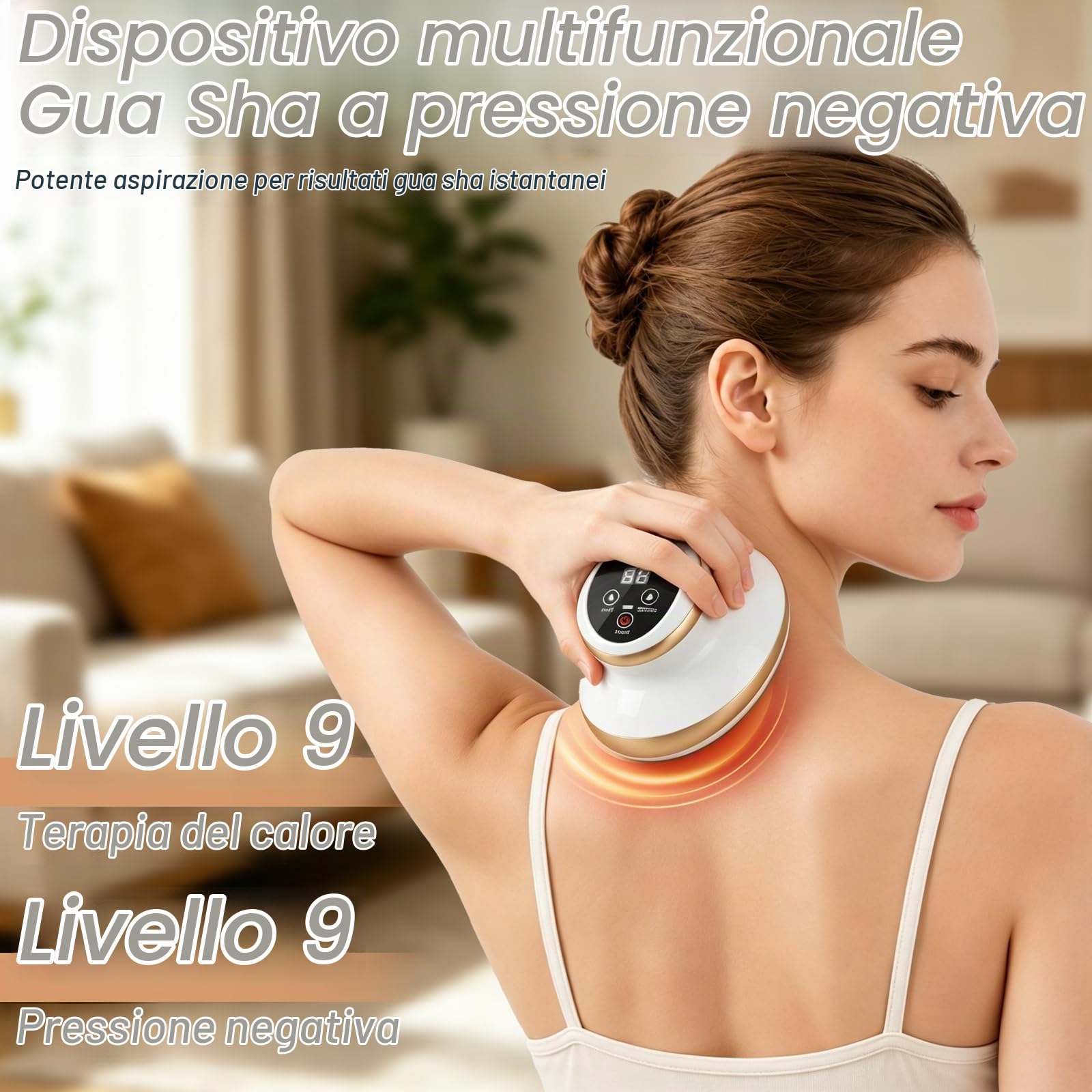 Cellulite Massaggiatore, Massaggiatore elettrico 4 in 1 con terapia del calore, coppettatrice sottovuoto & Gua Sha, 9 livelli di riscaldamento e funzione di aspirazione, per pancia gambe