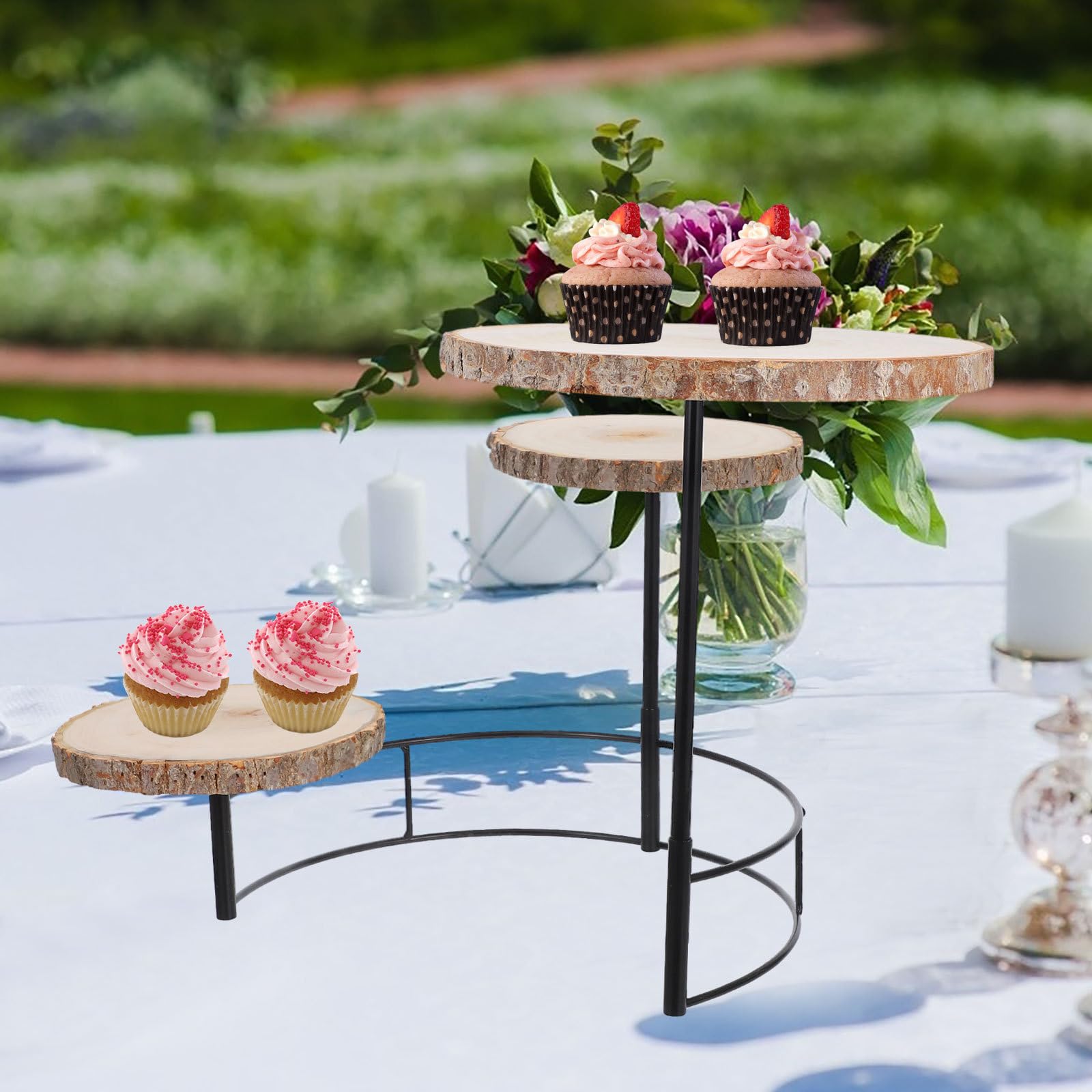 Soporte para Tartas y Cupcakes de Madera y Hierro Estilo Rústico Niveles en Fiestas y Eventos Obsequios