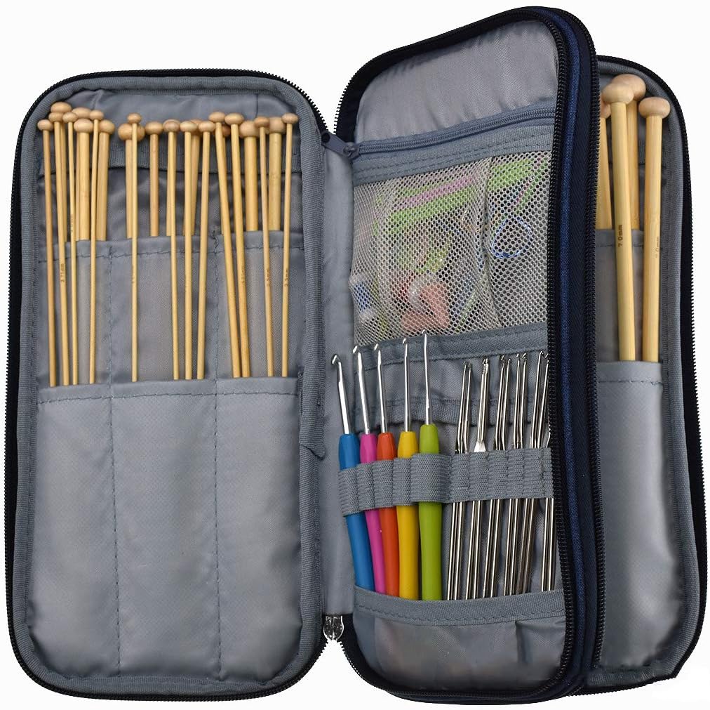 Hosoncovy Empty Knitting Needles Storage Bag Crochet Hook Case Organiser, Zip Carry Pouch with Double Layer Pockets - Image 4
