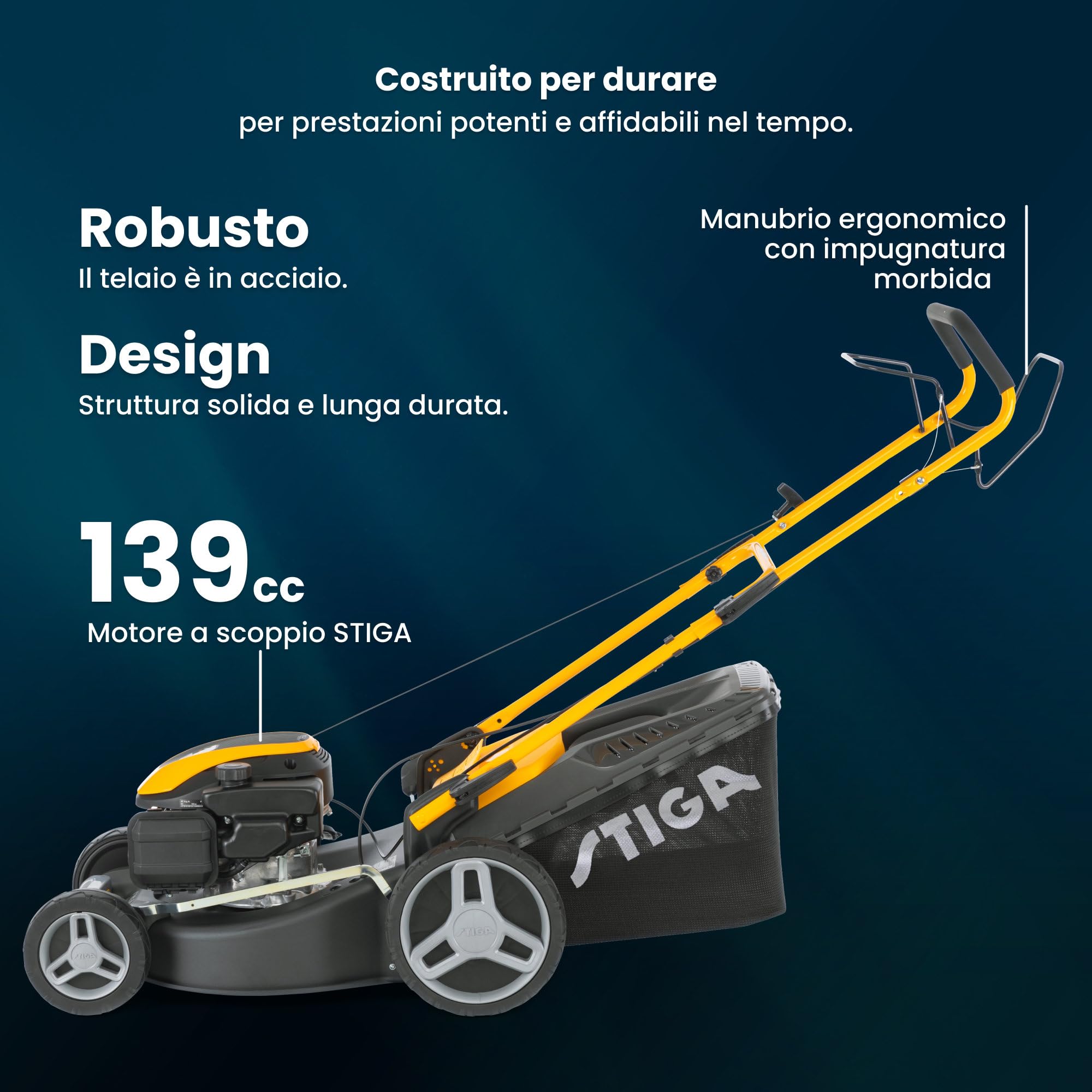 STIGA Combi 48 S a Tagliaerba A Scoppio, 139 cc, 46 cm – Sacco 60 l, Mulching Integrato – Prati Domestici