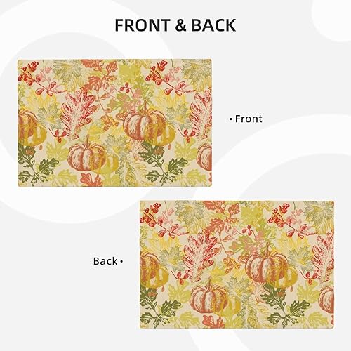 Miniatura 3 de Juego de 4 manteles individuales de lino lavables con diseño de calabaza otoñal para decoración de mesa de comedor y cocina