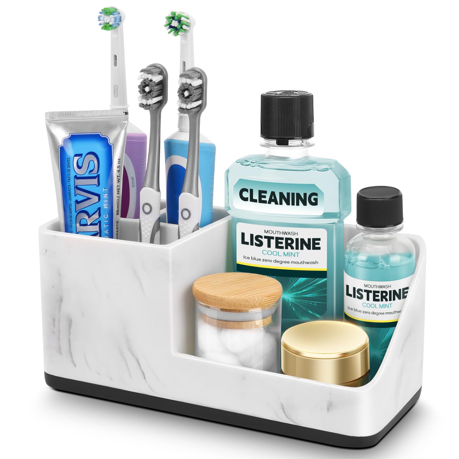 PARKMANI Marble Bathroom Counter Organizer, Kids Electric Toothbrush and Toothpaste Holders for Bathroom Organizers and Storage (Marble)