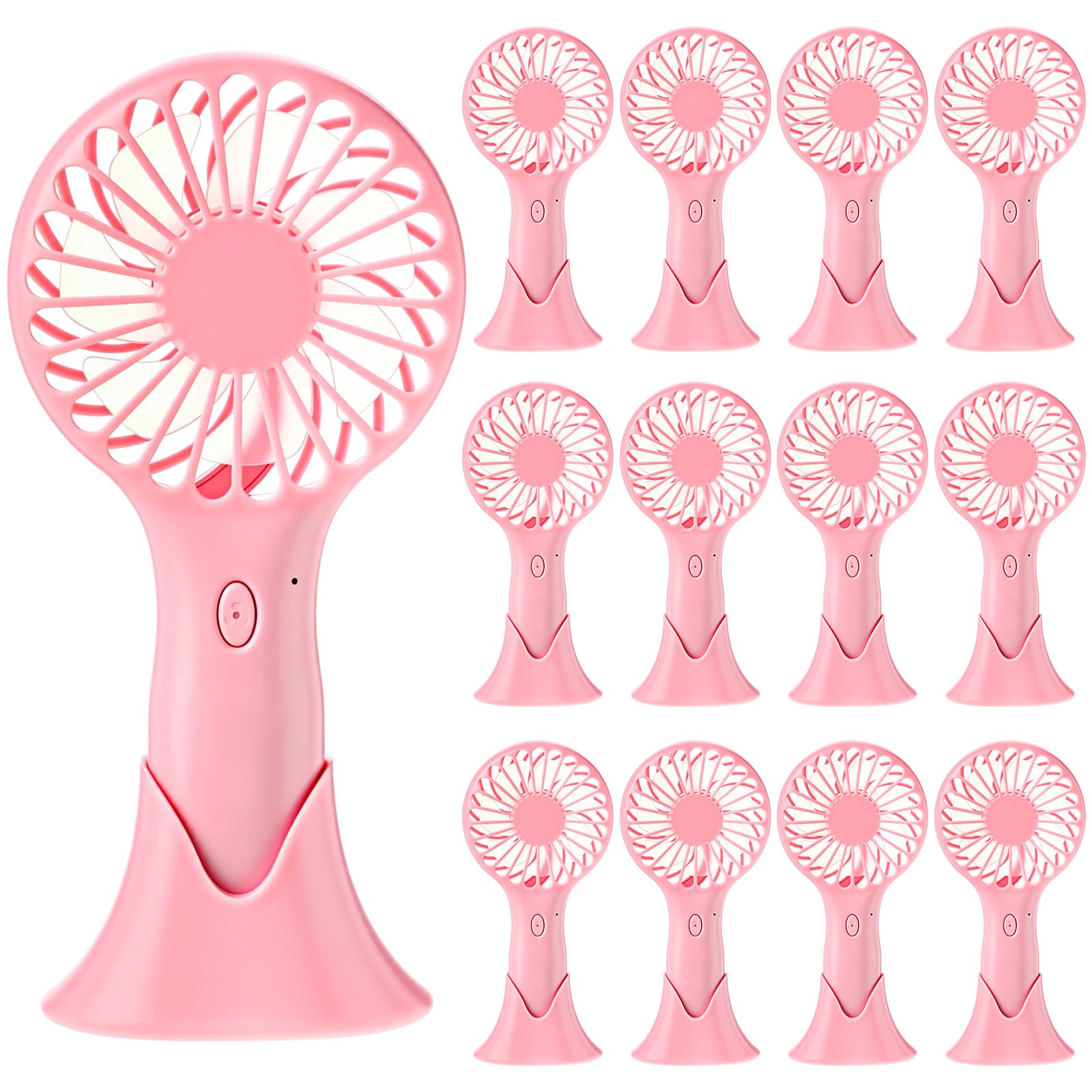 Retisee Mini-Handventilator, tragbar, 3 Geschwindigkeiten, wiederaufladbar, USB-batteriebetrieben, Ventilator mit Sockel, für Damen, Make-up, Hochzeit, Büro, Reisen, Camping, Party, Geschenk, Rosa, 12
