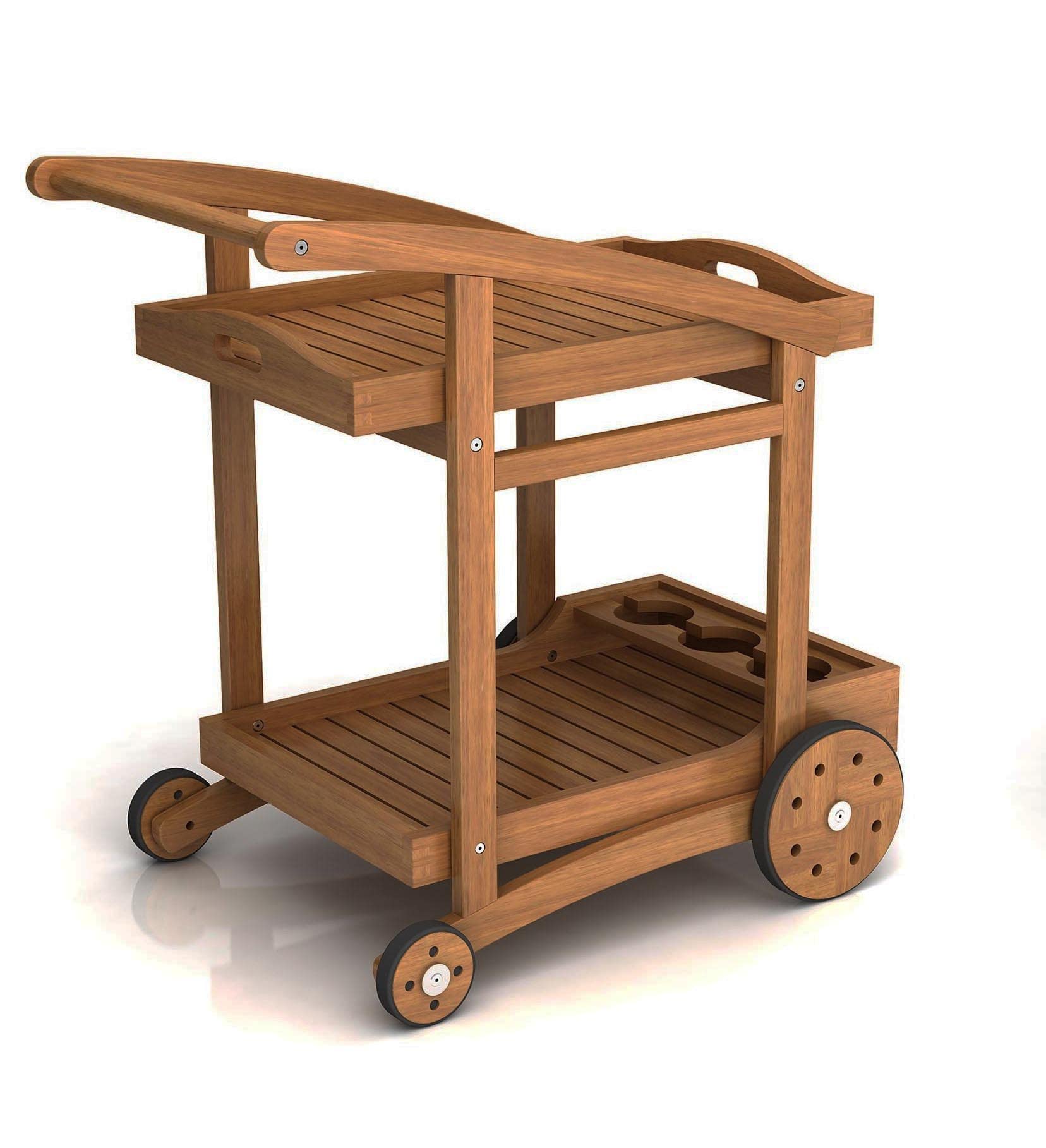 Carrello Portavivande in Legno Acacia Happy Tea con Vassoio Rimovibile e Ruote 85x57x85h cm