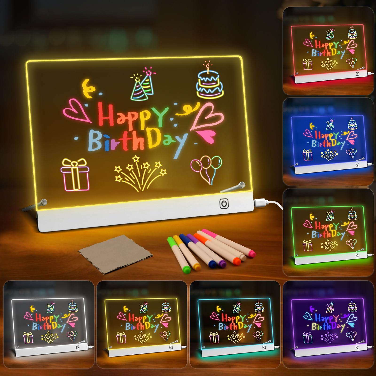 Ortizan Lavagna Luminosa per Disegnare, Lavagna Luminosa Bambini, 35x25 cm 13 modalità di luce, incluso adattatore, supporto e catena per appendere, Regalo Creativo per Fidanzata,Mamma,Papà Festività