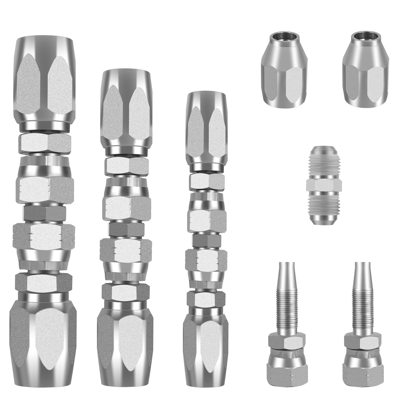 3Pack Hydraulic Hose Repair Kit, Reusable 1/4", 3/8", 1/2" Inner Diameter Hydraulic Hose Quickly Field Repair Fitting Compatible with SAE 100R1 1-Wire