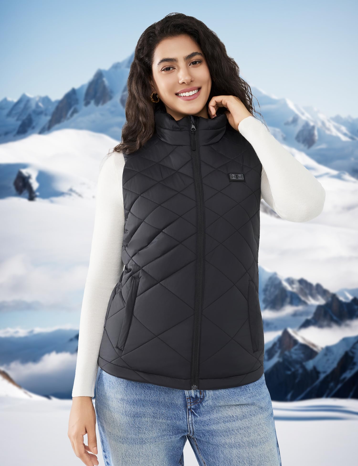 Chaleco Calefactable Mujer con Batería 18400mAh 7.4V, Chaleco Eléctrico Ligero Cálido con 8 Zonas de Calor, Lavable a Máquina, Chaleco Térmico Para Invierno