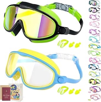Splashy Eyes Goggles Kids, HD Childrens Large Frame Waterproof and Anti-fog Swimming Goggles
