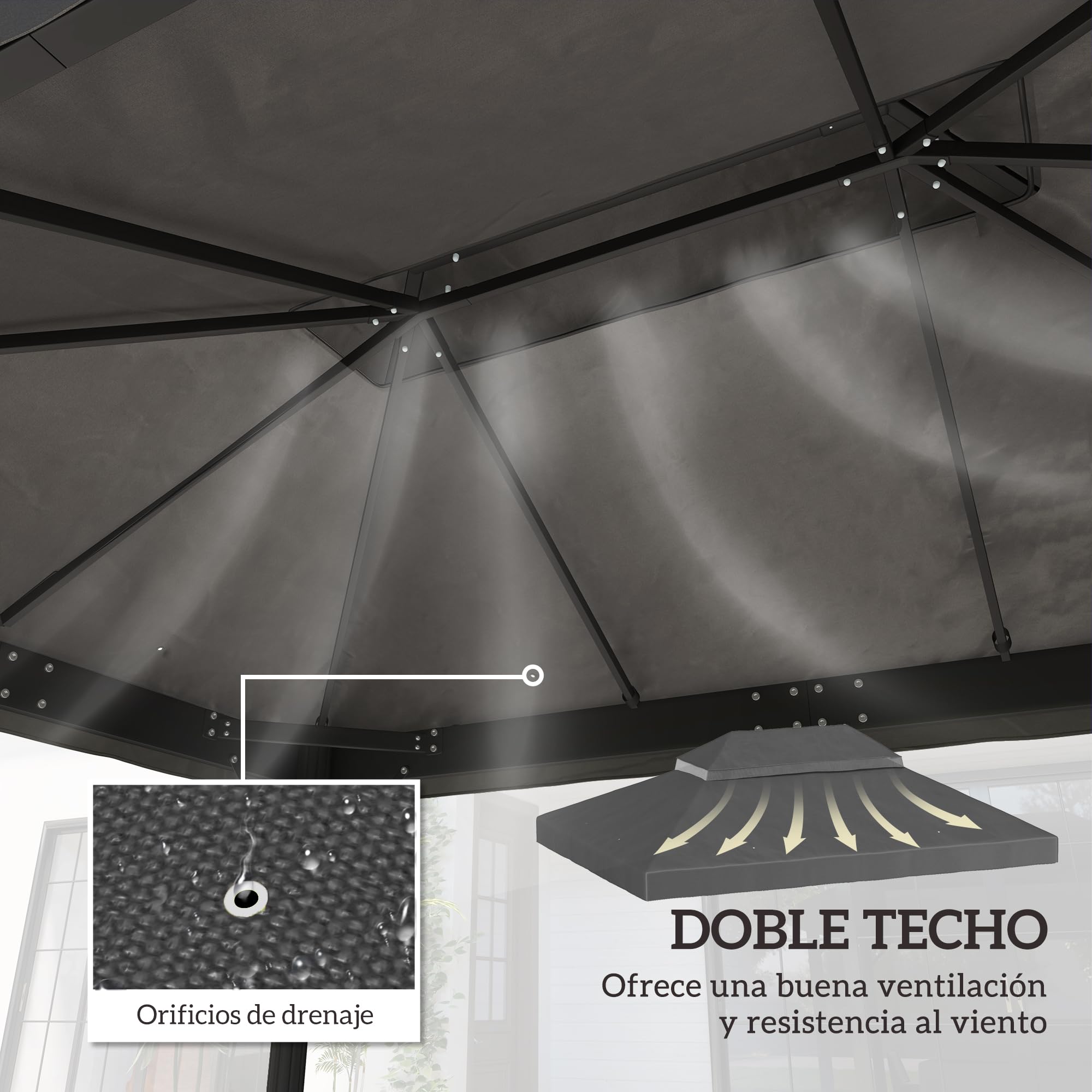 Outsunny Techo de Repuesto para Cenador, 4x3 m, Cubierta de Repuesto con Techo Doble, Orificios de Drenaje y UPF30+, Tela Oxford 600D Impermeable, Solo Toldo de Recambio para Pabellón Gazebo, Gris