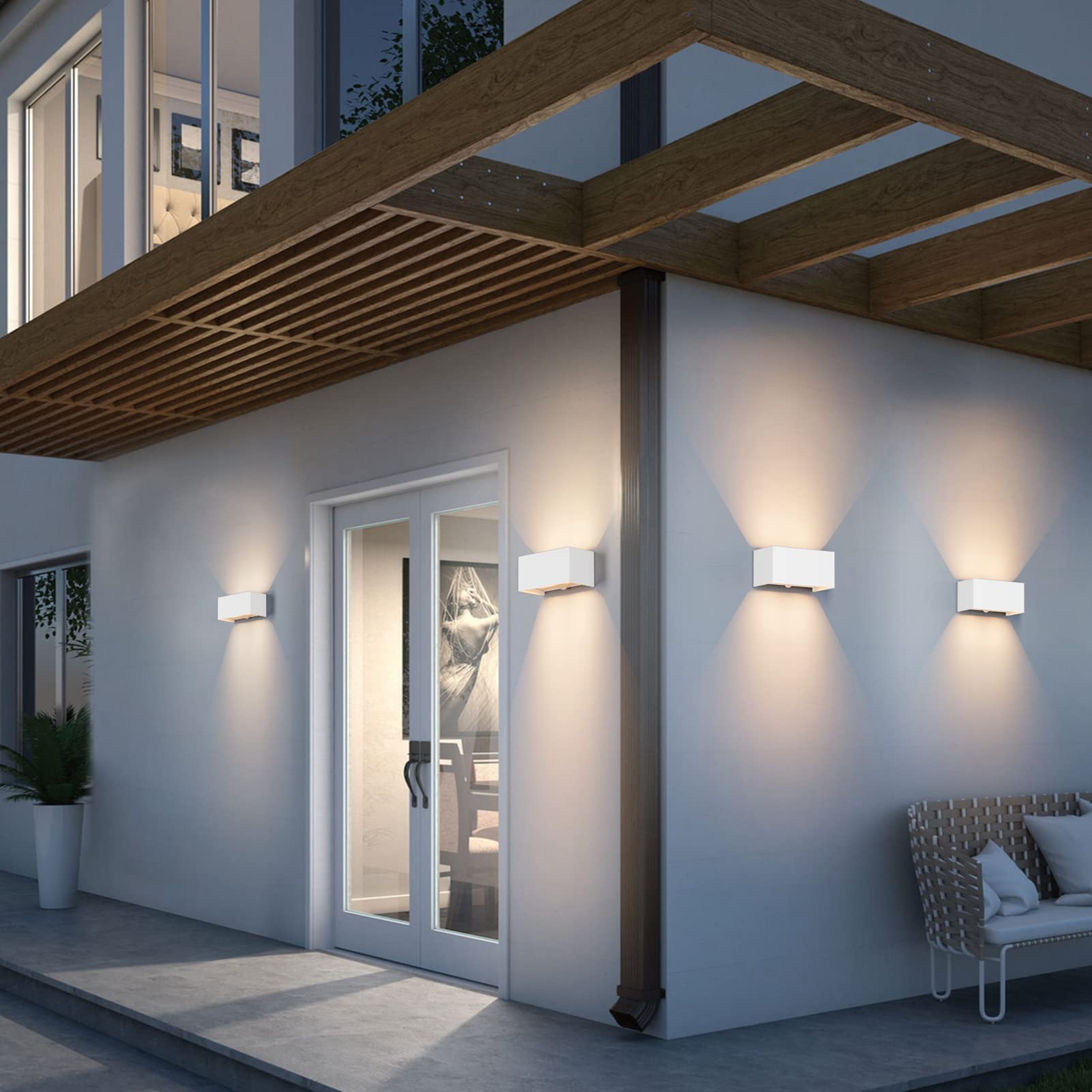 Klighten Lampada da esterno, 24W Applique da Parete con sensore di movimento per luci esterni/interni Lampada da parete con fascio regolabile IP65 Impermeabile 3000K,Bianca