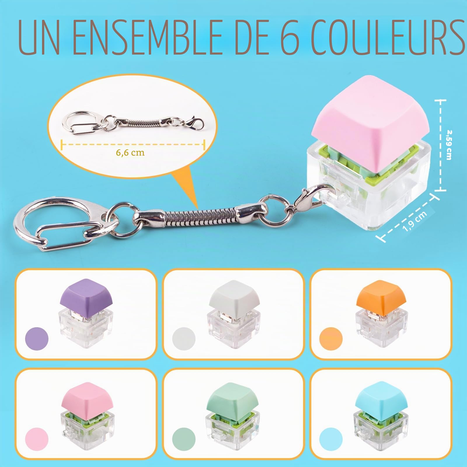 Lot de 6 jouets sensoriels pour clavier, porte-clés silencieux et cliqué, jouets de décompression, clavier mécanique, fidget anti-stress, clic à boutons, jouets sensoriels