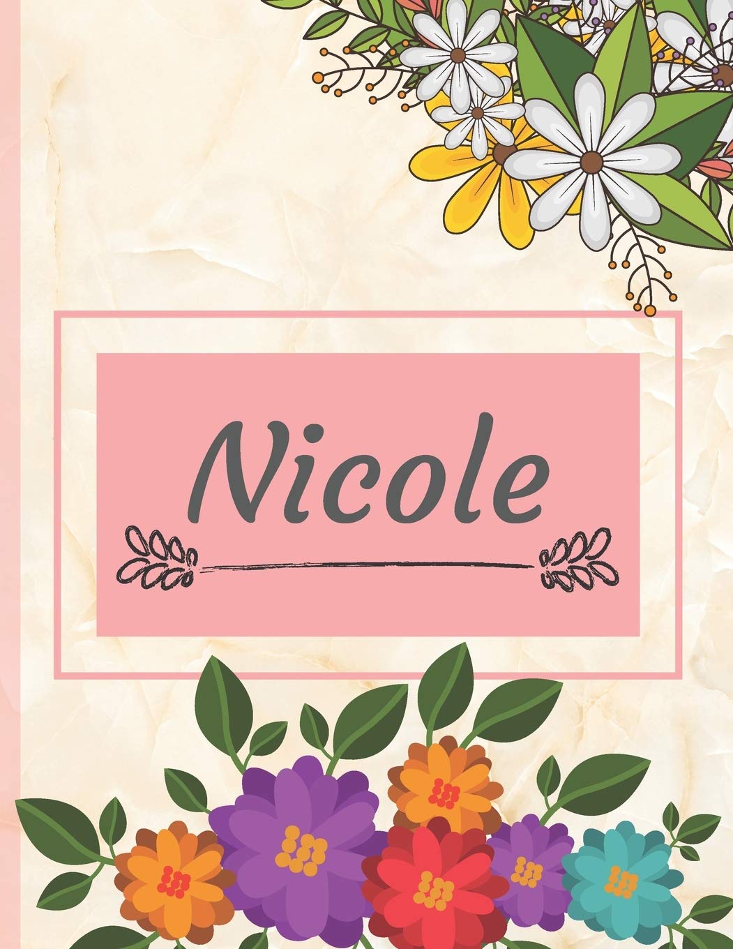Nicole: Personalized Name Notebook, Perfect Idea Gift for Women and Girls, Elegant Cover with Floral Composition Journal to Write in, Decorated Interior, Flowers Pattern (Perfgift)