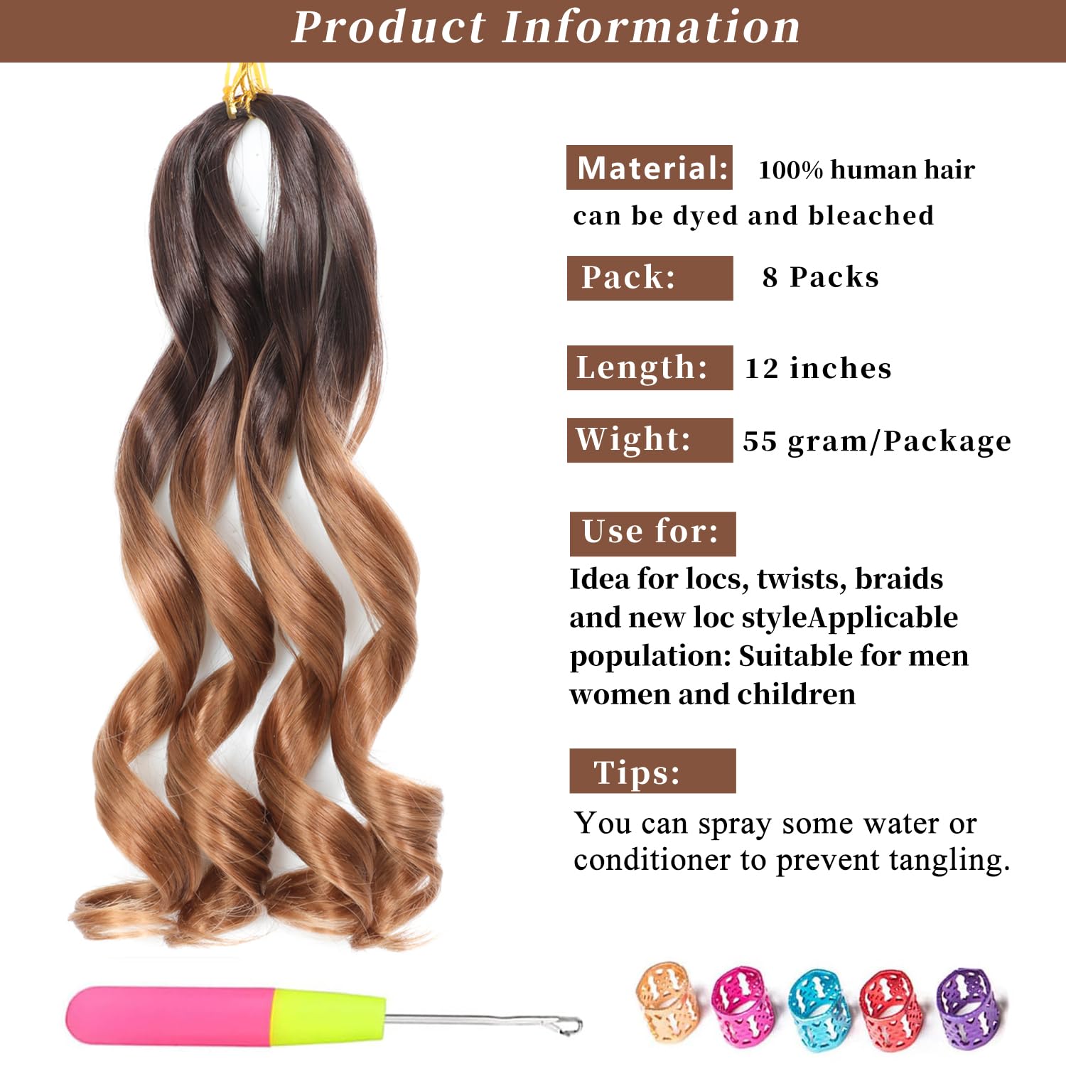FALEMEI French Curl Braiding Hair 12 Inch 8 Packs Curly Braiding Hair Pre Stretched French Curls Braiding Extension Curl Crochet Braids Spiral Extensions (OT4/30# - Image 3
