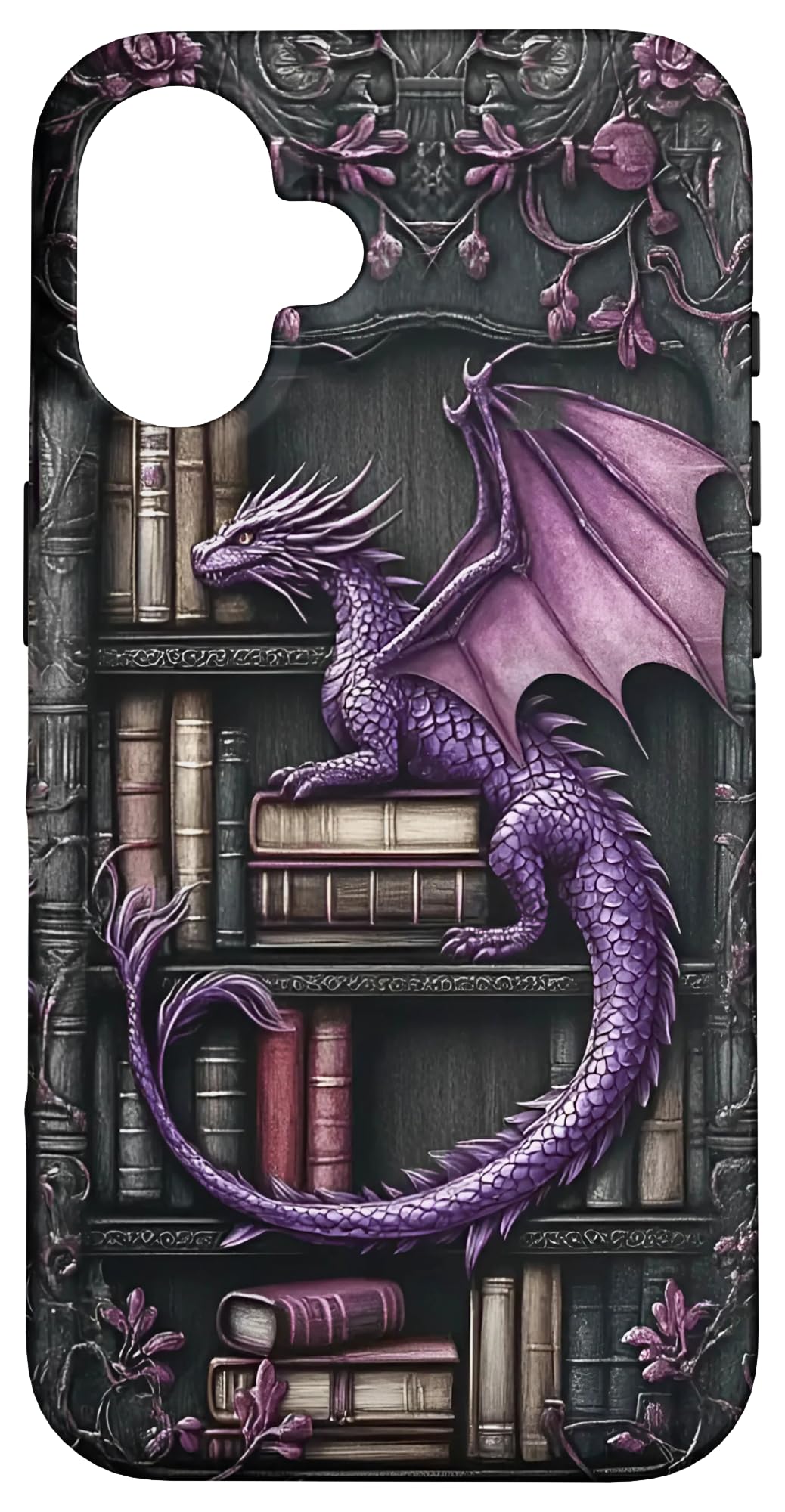 Dragon And Bookshelf Gothic Purple Theme Goth Cool Dragon Case for iPhone 16