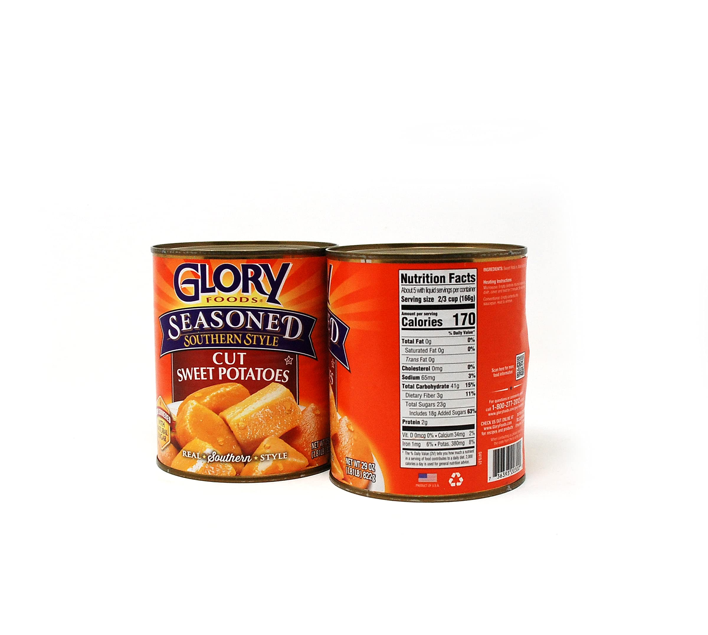 Glory Foods Cut Sweet Potatoes Canned, 2 Pack of 29 oz cans, Seasoned Southern Style with exclusive JFS Recipe Card