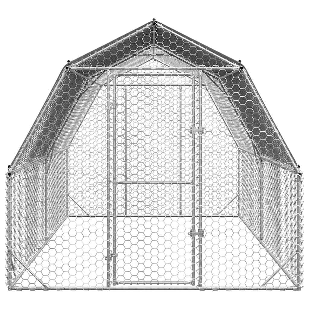 Kurnik z dachem, stal ocynkowana, 2,5 x 4 x 2,25 m, odporny na warunki atmosferyczne wybieg z wytrzymałą metalową ramą i zamykanymi drzwiami, idealny do ogrodu, na zewnątrz, dla małych