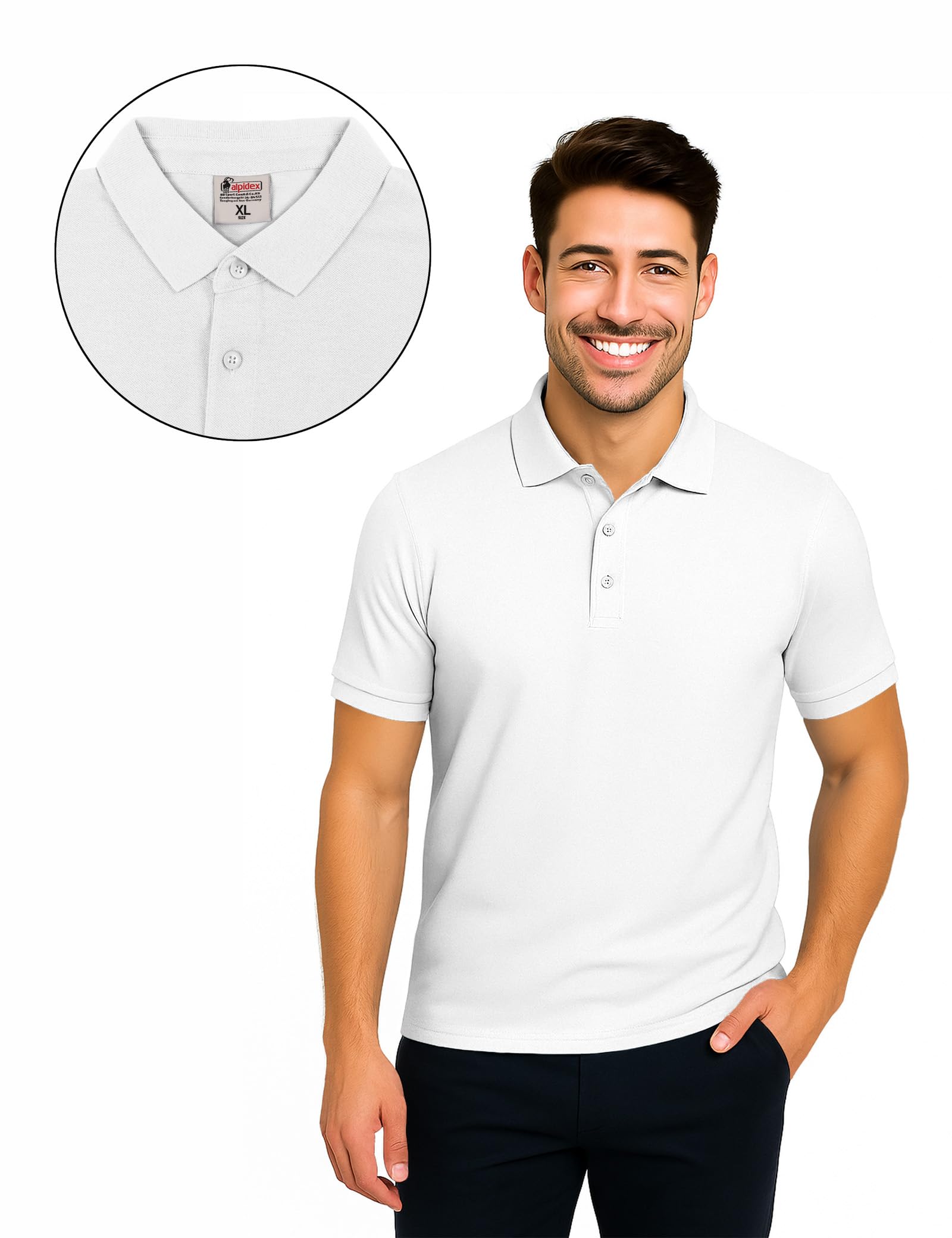 ALPIDEX Camiseta Polo Hombre Pack de 3 Camisa de Manga Corta 100% Algodón Unicolor Polo Casual S M L XL XXL 3XL 4XL 5XL